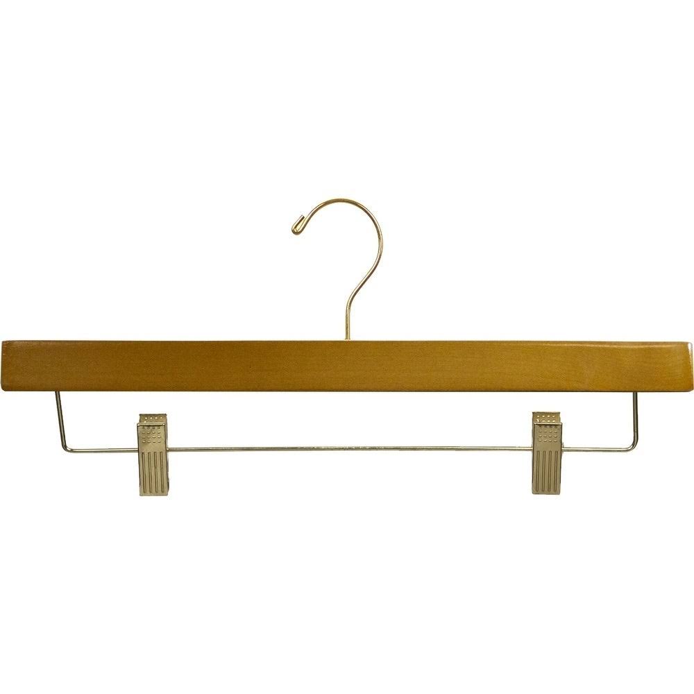 Extra Long Wooden Bottoms Hanger with Honey Finish and Adjustable Cushion Clips, 16.25 inch Pant Hanger with Brass Hardware - Box of LOAQNJ_TGEE Extra Long Wooden Bottoms Hanger with Honey Finish and Adjustable Cushion Clips, 16.25 inch Pant Hanger with Brass Hardware - Box of LOAQNJ_TGEE