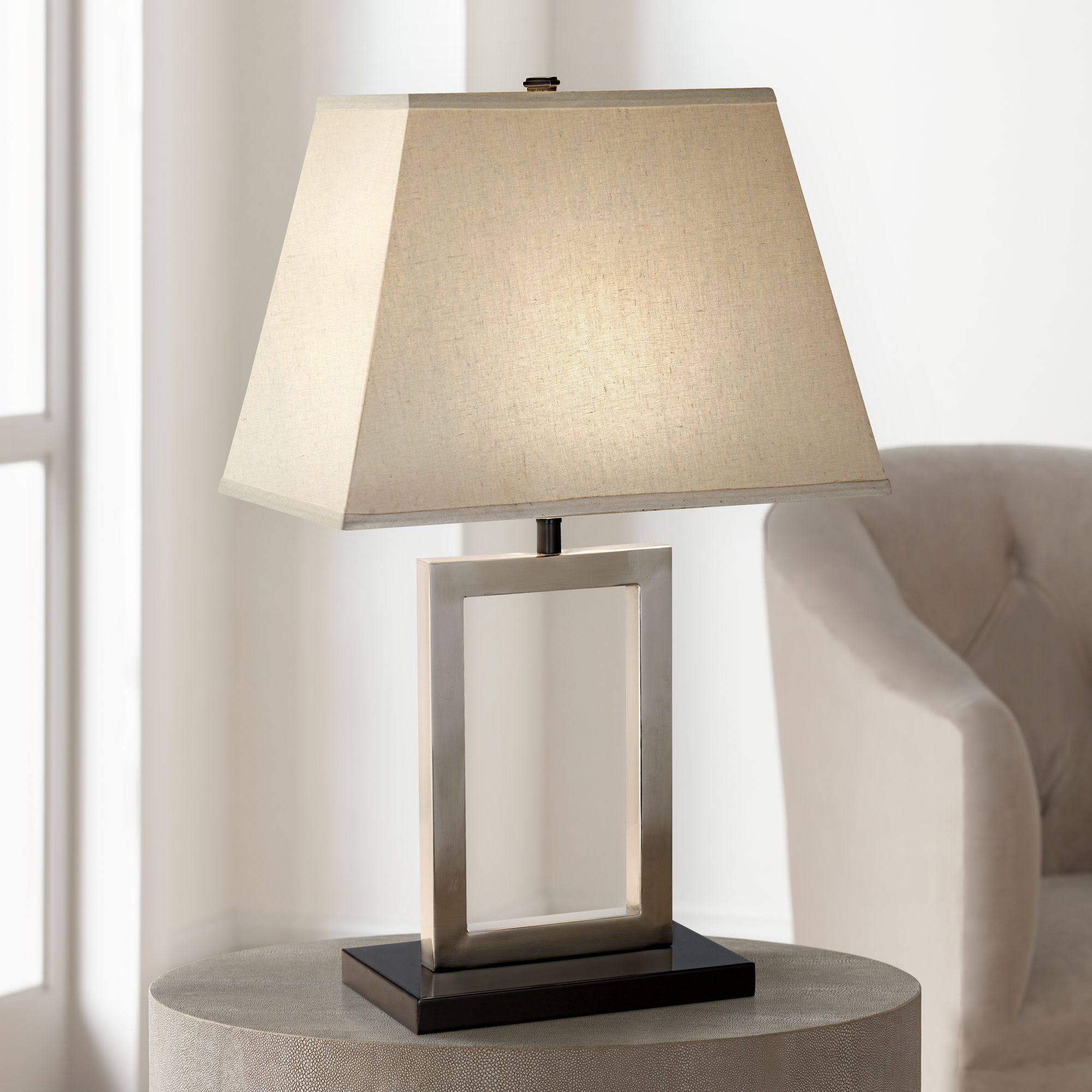 360 Lighting Modern Accent Table Lamp Brushed Steel Open Window Rectangular Linen Shade for Living Room Family Bedroom V3UPOR_OSAQ 360 Lighting Modern Accent Table Lamp Brushed Steel Open Window Rectangular Linen Shade for Living Room Family Bedroom V3UPOR_OSAQ