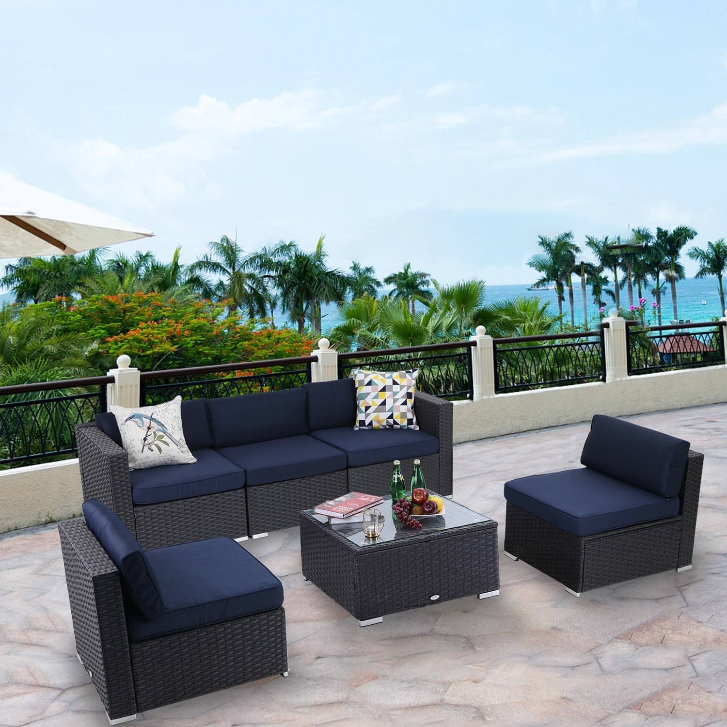 Phi Villa 6-Piece Outdoor Patio Rattan Sectional Sofa Set with Durable and Classic Rattan - 0J7NQV_K0EW Phi Villa 6-Piece Outdoor Patio Rattan Sectional Sofa Set with Durable and Classic Rattan - 0J7NQV_K0EW
