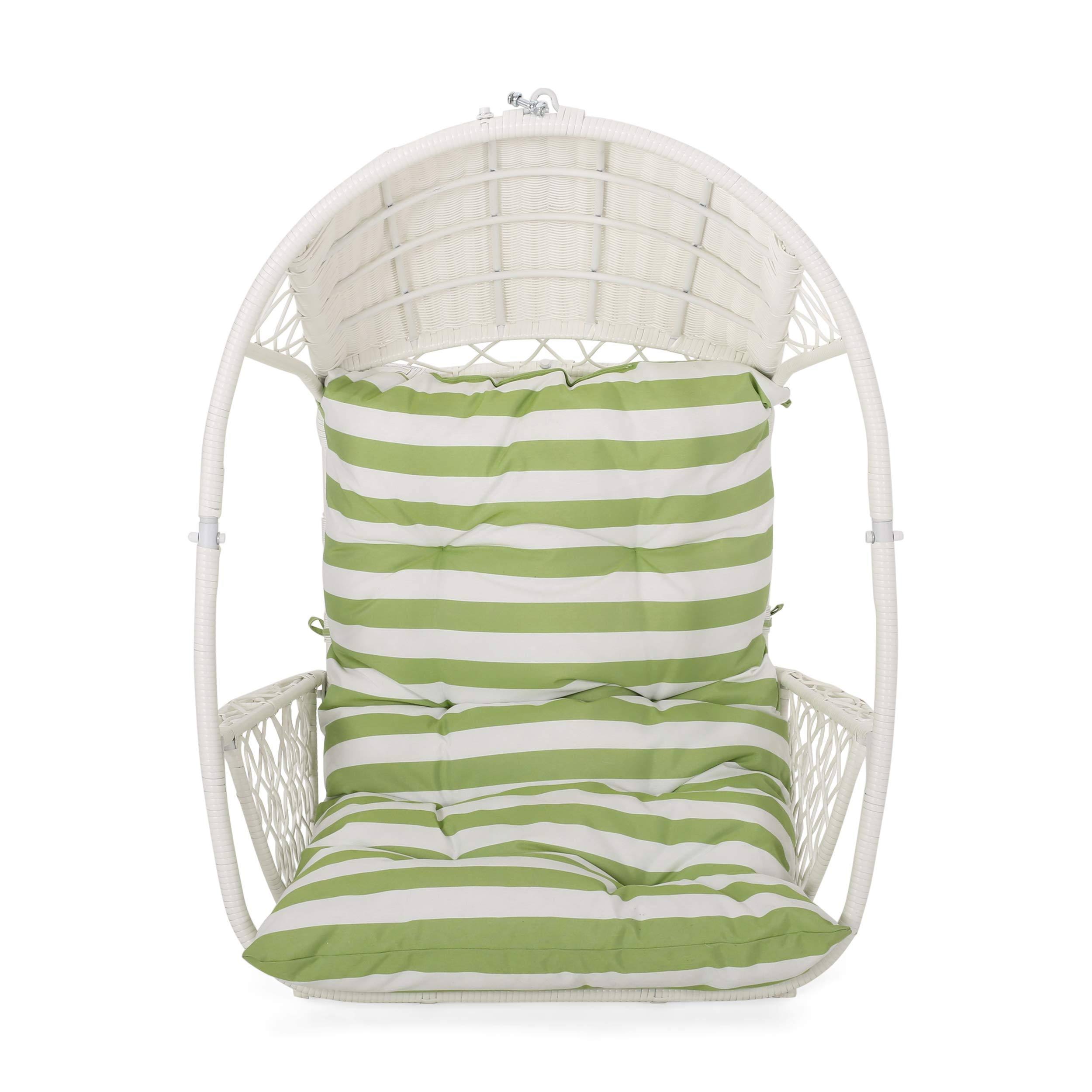Malia Outdoor Wicker Hanging Chair (Stand Not Included) White/Green - Christopher Knight UFH7XI_W7NW Malia Outdoor Wicker Hanging Chair (Stand Not Included) White/Green - Christopher Knight UFH7XI_W7NW