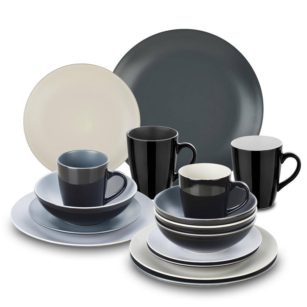 Vancasso Lento 16-Pieces Matte Multi-colors Stoneware Dinnerware Set (Service for 4), Soot Light Grey Grey KYFWPV_VXDK
