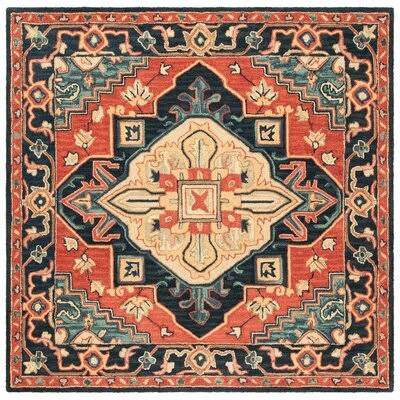 Bluffs Oriental Handmade Tufted Wool Red/Navy Area Rug World Menagerie Rug Size: Square 4' LTFX44_DSVK Bluffs Oriental Handmade Tufted Wool Red/Navy Area Rug World Menagerie Rug Size: Square 4' LTFX44_DSVK