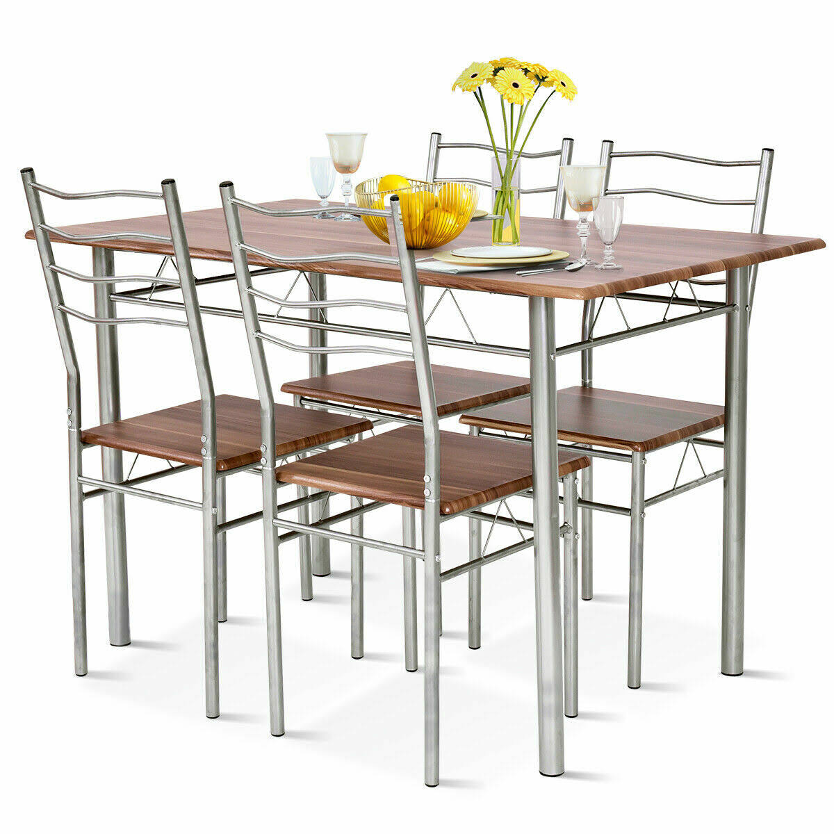 Costway 5 Piece Dining Table Set Wood Metal Kitchen Breakfast Furniture w/4 Chairs QF7SZH_LTJH Costway 5 Piece Dining Table Set Wood Metal Kitchen Breakfast Furniture w/4 Chairs QF7SZH_LTJH