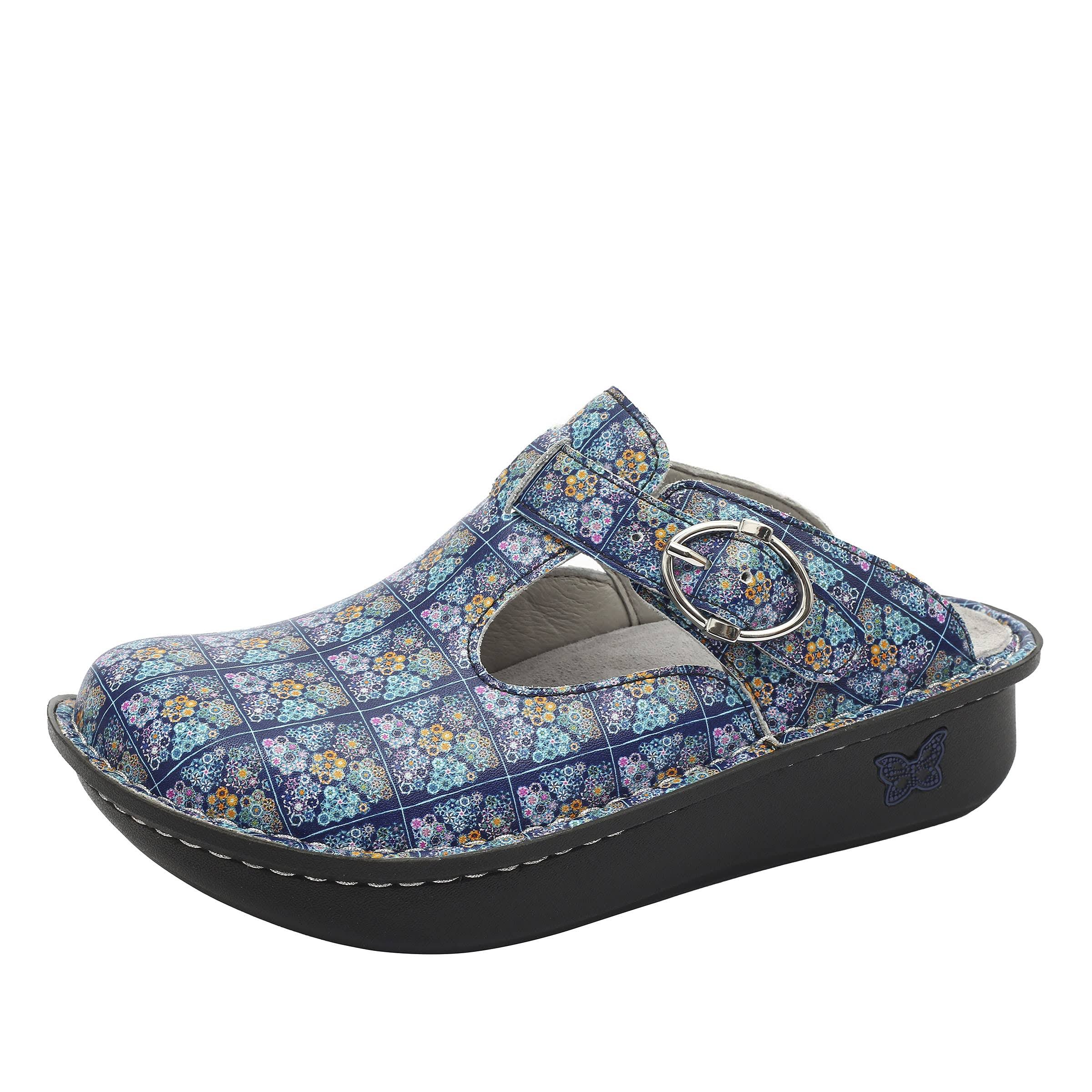 Alegria Classic Rose's Blue Quilt Print Leather Clogs - 42(11.5/12M) OFRINH_KVI8 Alegria Classic Rose's Blue Quilt Print Leather Clogs - 42(11.5/12M) OFRINH_KVI8
