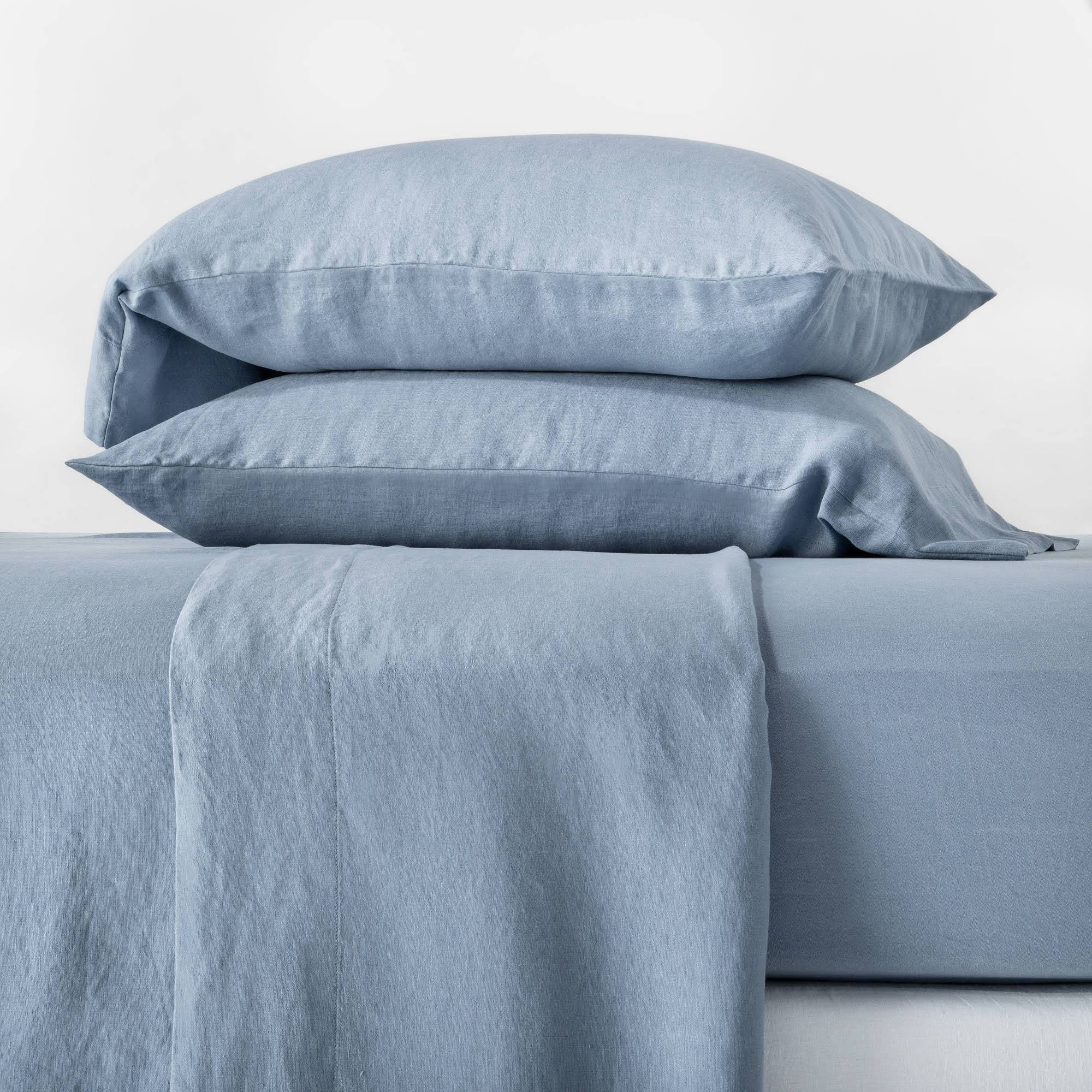 Queen 100% Washed Hemp Solid Sheet Set Deep Sky Blue - MNAS08_P4T9 Queen 100% Washed Hemp Solid Sheet Set Deep Sky Blue - MNAS08_P4T9