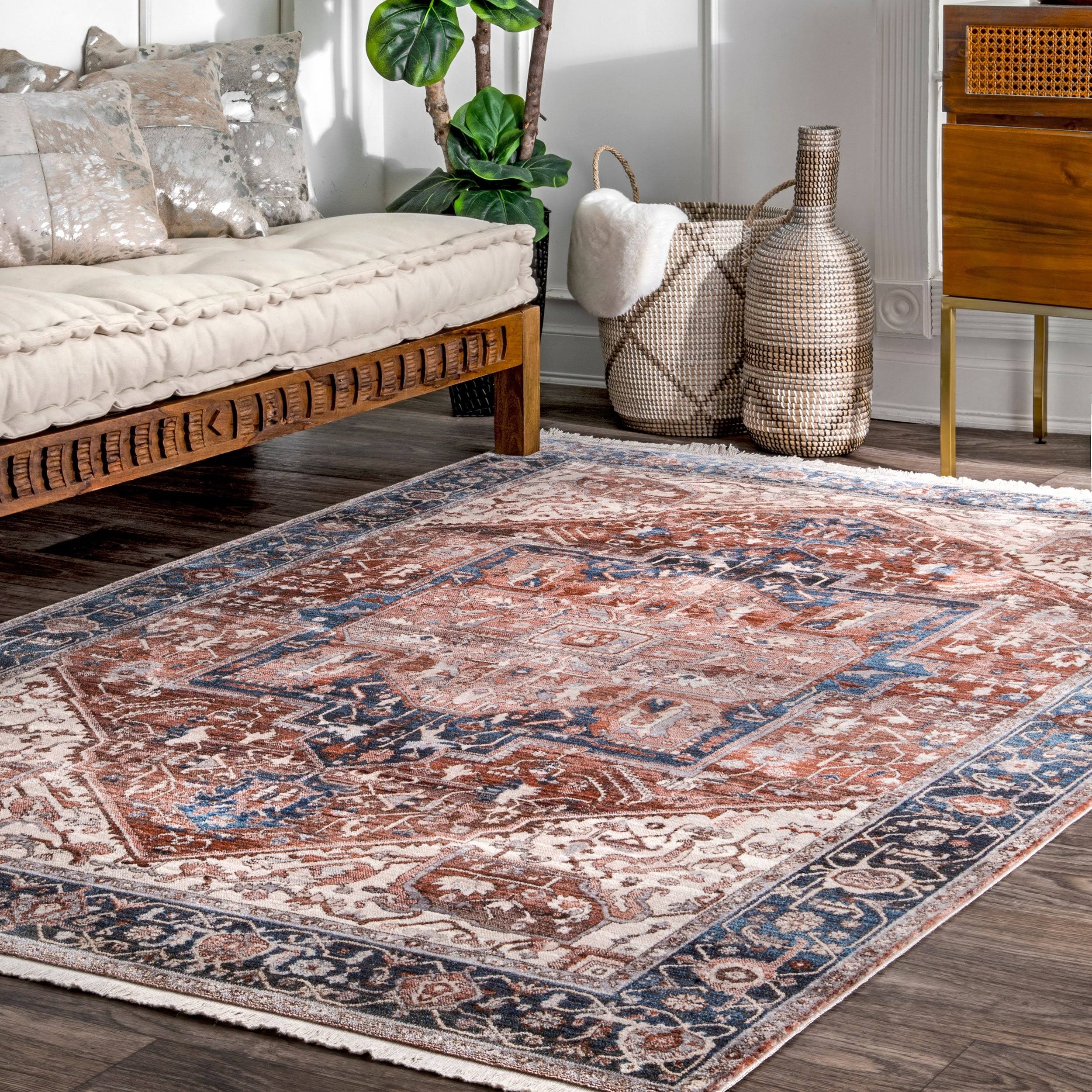 nuLOOM Vintage Harriet Medallion Fringe Area Rug - 8' Square - Q9CJ5A_VUL9 nuLOOM Vintage Harriet Medallion Fringe Area Rug - 8' Square - Q9CJ5A_VUL9