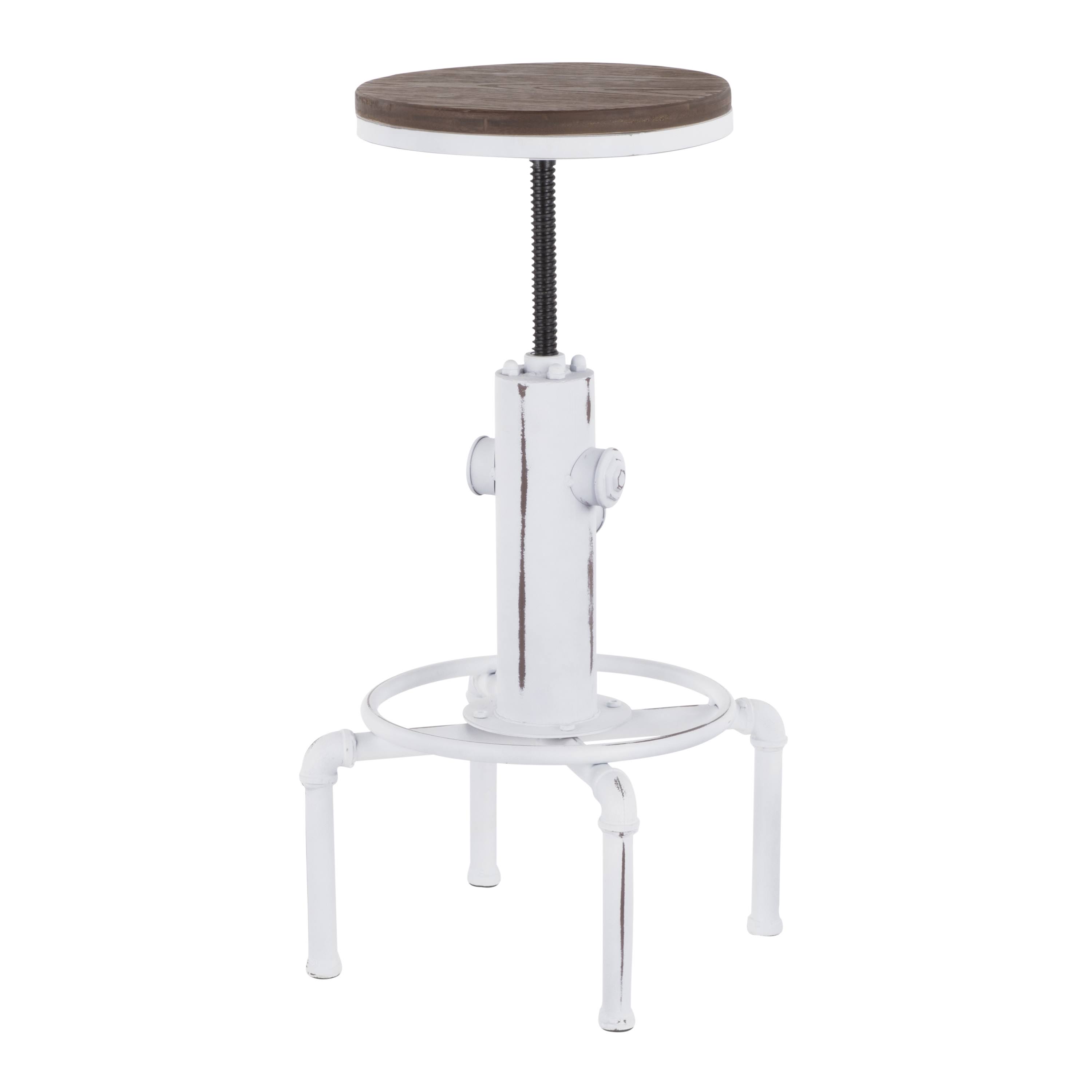 LumiSource Hydra Barstool - Vintage White Metal, Brown GJXT82_IQVY