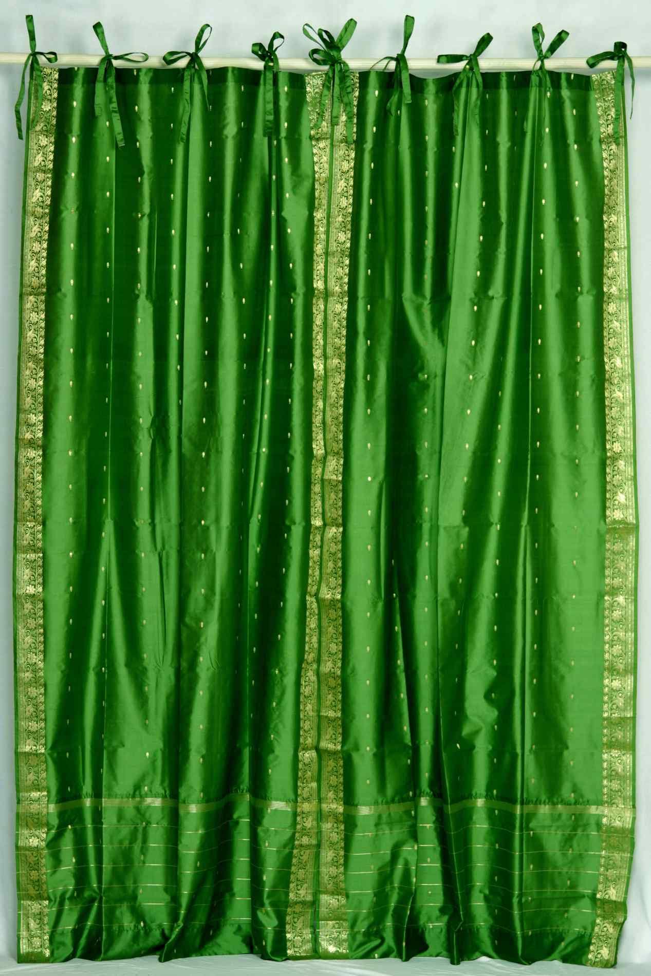 Forest Green Tie Top Sheer Sari Curtain / Drape / Panel - FB8NOM_NTLA Forest Green Tie Top Sheer Sari Curtain / Drape / Panel - FB8NOM_NTLA