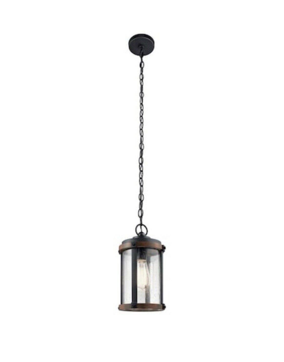 Kichler Barrington Distressed Black and Aged Wood Glass Outdoor Pendant Light 0KOWHF_YGIM