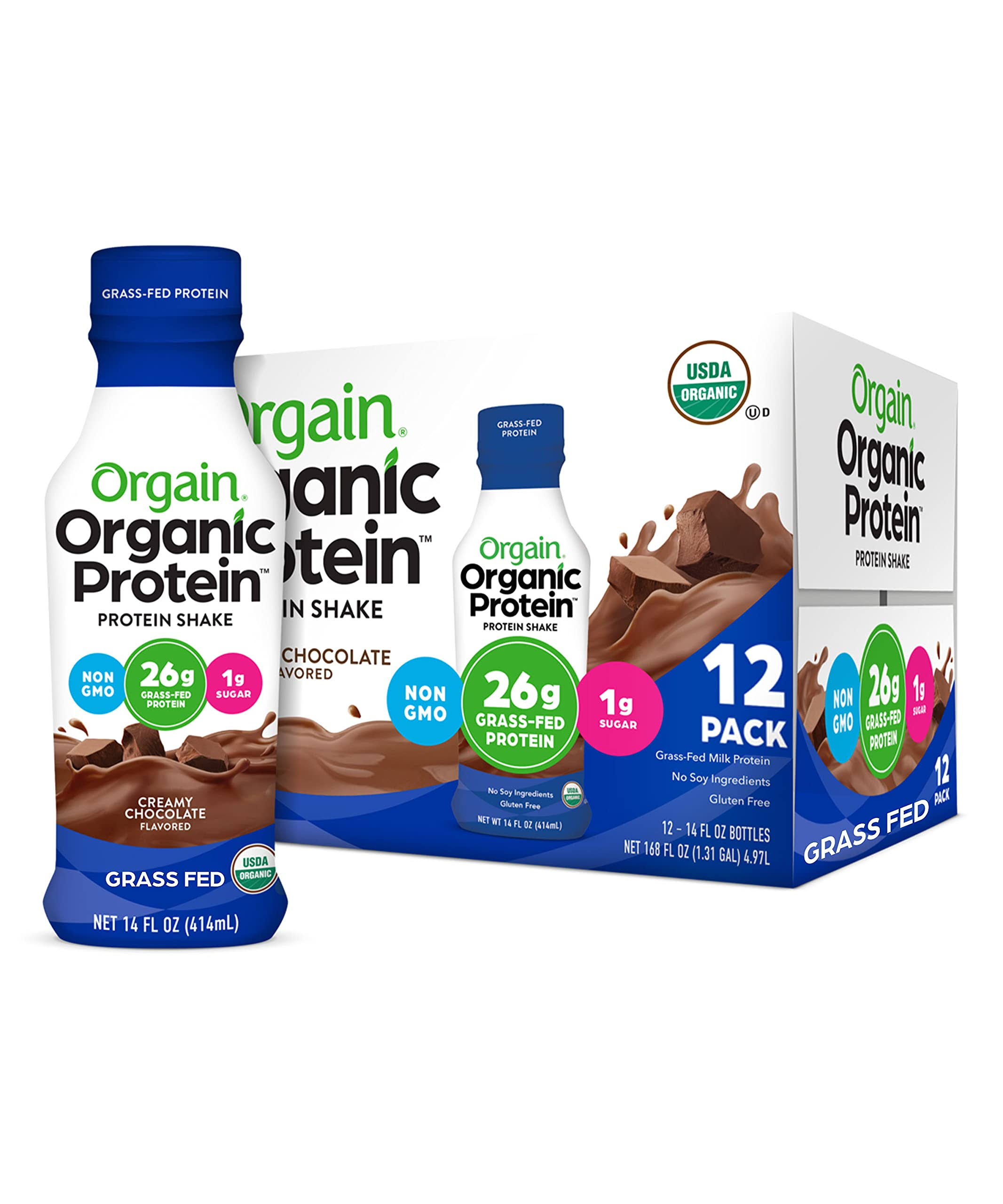 Orgain 26G Organic Protein Shake, Creamy Chocolate - 12 count, 14 fl oz HGWLFQ_A1AW