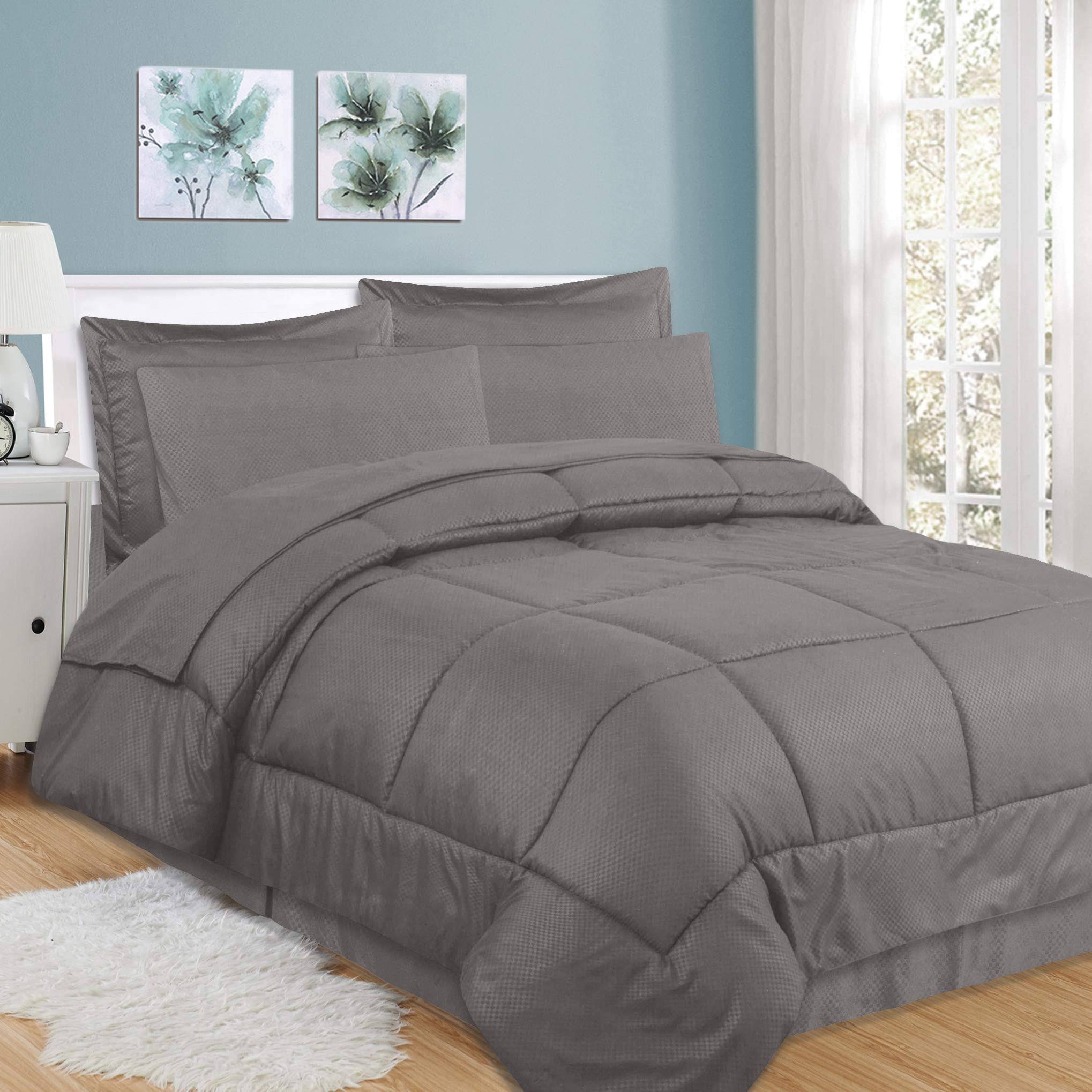 Sweet Home Collection 8 Piece Bed in A Bag Checkered Comforter Set - King, QUOLBK_RJDY