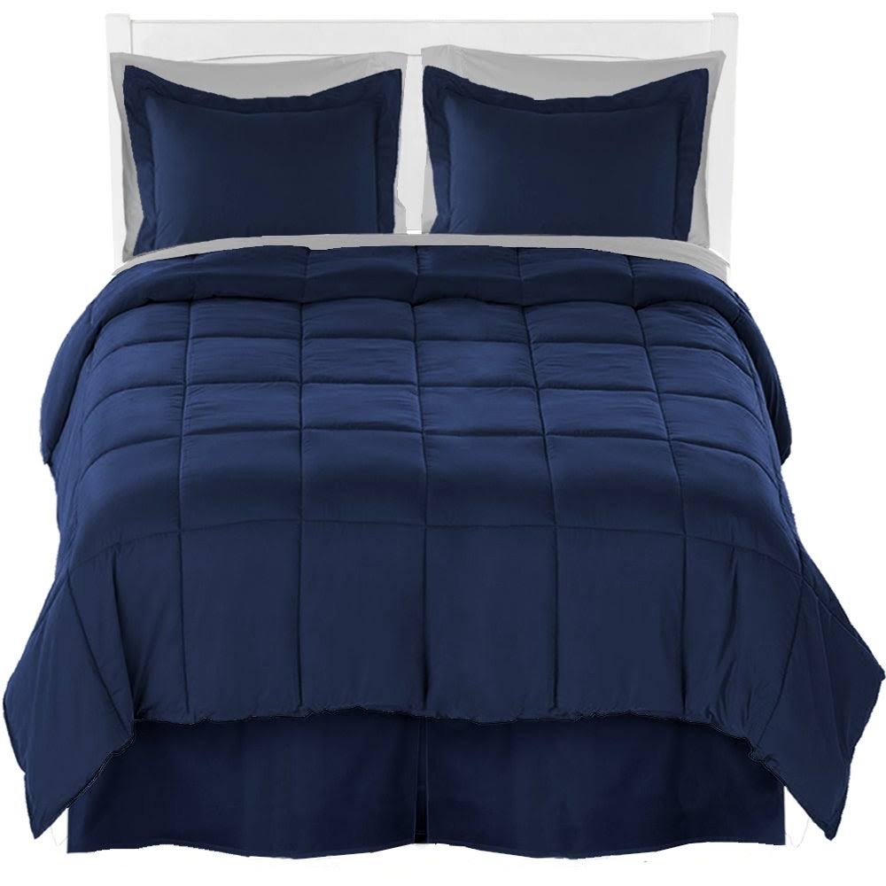 Bare Home Microfiber Comforter, Sheet Set Bed Skirt Bedding Bundle - Dark Blue/Light Grey/Dark Blue - OA9UH2_AUUA Bare Home Microfiber Comforter, Sheet Set Bed Skirt Bedding Bundle - Dark Blue/Light Grey/Dark Blue - OA9UH2_AUUA
