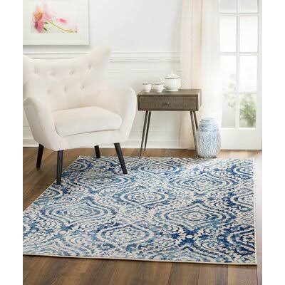 Bungalow Rose Amy Royal Trellis Cream/Blue Area Rug, Size 5' x 7' 1YFQCH_PI5E Bungalow Rose Amy Royal Trellis Cream/Blue Area Rug, Size 5' x 7' 1YFQCH_PI5E