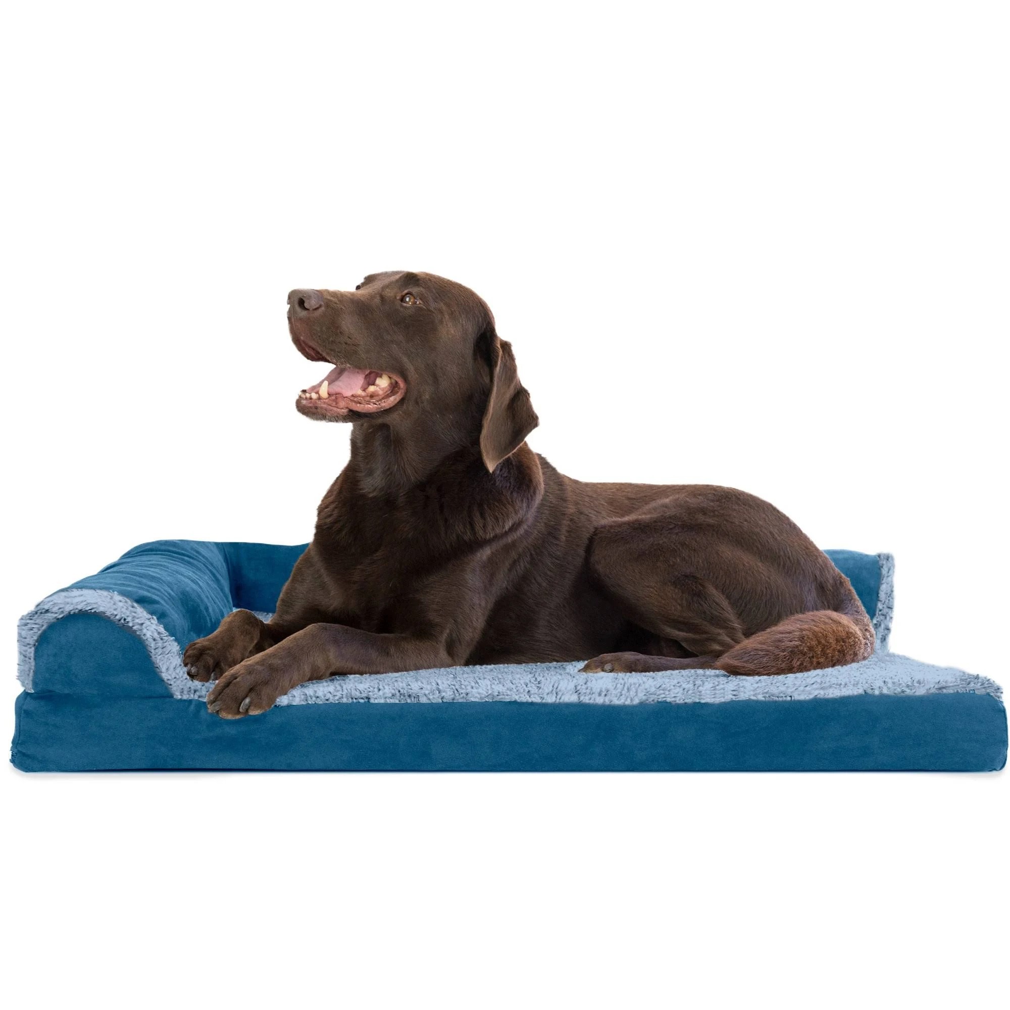 FurHaven Two-Tone Faux Fur Suede Deluxe Chaise Lounge Orthopedic Sofa Dog Bed - Large, Marine 3DMVSM_9B9U FurHaven Two-Tone Faux Fur Suede Deluxe Chaise Lounge Orthopedic Sofa Dog Bed - Large, Marine 3DMVSM_9B9U