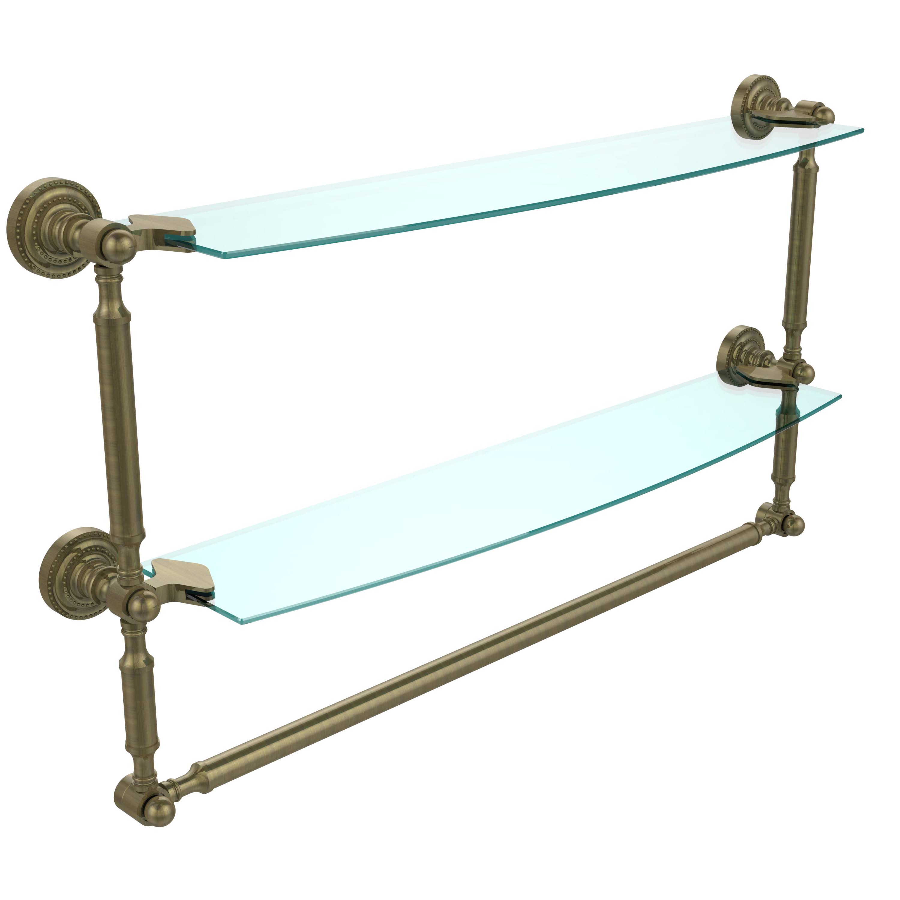 Allied Brass Dottingham Collection Two Tiered Glass Shelf with Integrated Towel Bar - Antique Brass - 24 TQD380_SR6O Allied Brass Dottingham Collection Two Tiered Glass Shelf with Integrated Towel Bar - Antique Brass - 24 TQD380_SR6O