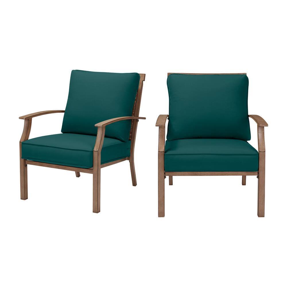 Hampton Bay Geneva Brown Wicker and Metal Outdoor Patio Lounge Chair with CushionGuard Malachite Green Cushions (2-Pack) ADM0VN_FWNO