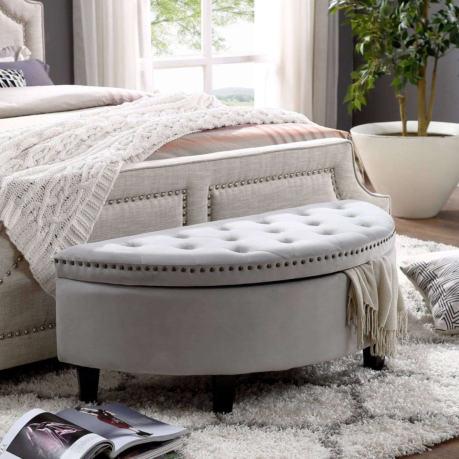 Inspired Home Jolie Half-Moon Velvet Storage Ottoman – Light CAAGX2_K9HW Inspired Home Jolie Half-Moon Velvet Storage Ottoman – Light CAAGX2_K9HW
