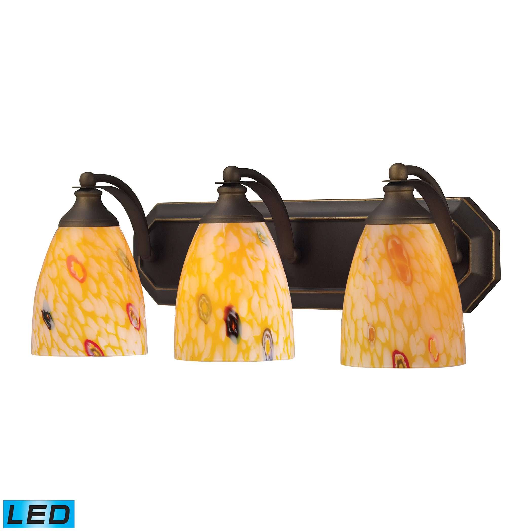 Elk Lighting 570-3B-YW-LED 3 Light Vanity in Aged Bronze and Yellow Blaze CSDCQT_SD8T Elk Lighting 570-3B-YW-LED 3 Light Vanity in Aged Bronze and Yellow Blaze CSDCQT_SD8T