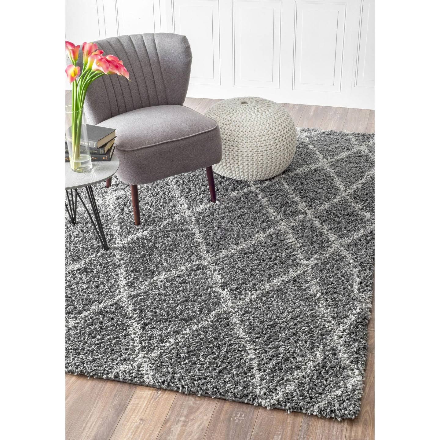 nuLOOM Alexa Ivory/ Grey Moroccan Trellis Shag Rug - 9' R0ELHI_NWWA nuLOOM Alexa Ivory/ Grey Moroccan Trellis Shag Rug - 9' R0ELHI_NWWA