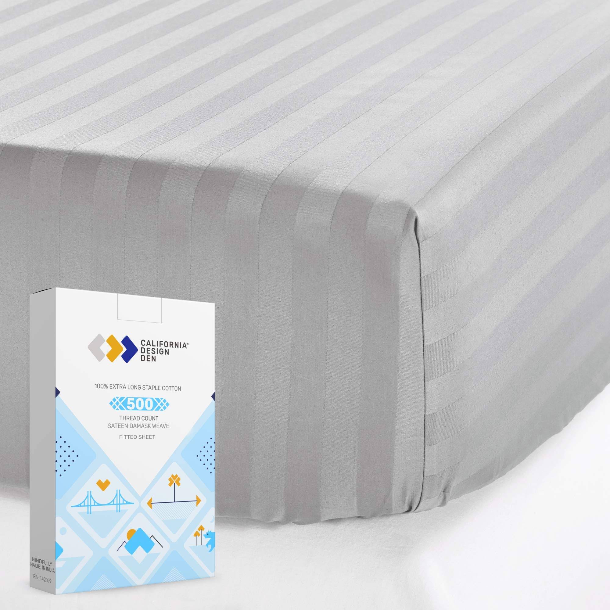 Silky Soft Sateen Striped Fitted Sheet California King / Light Gray / 100% Cotton - 500 Thread P3FTG1_UFQX Silky Soft Sateen Striped Fitted Sheet California King / Light Gray / 100% Cotton - 500 Thread P3FTG1_UFQX