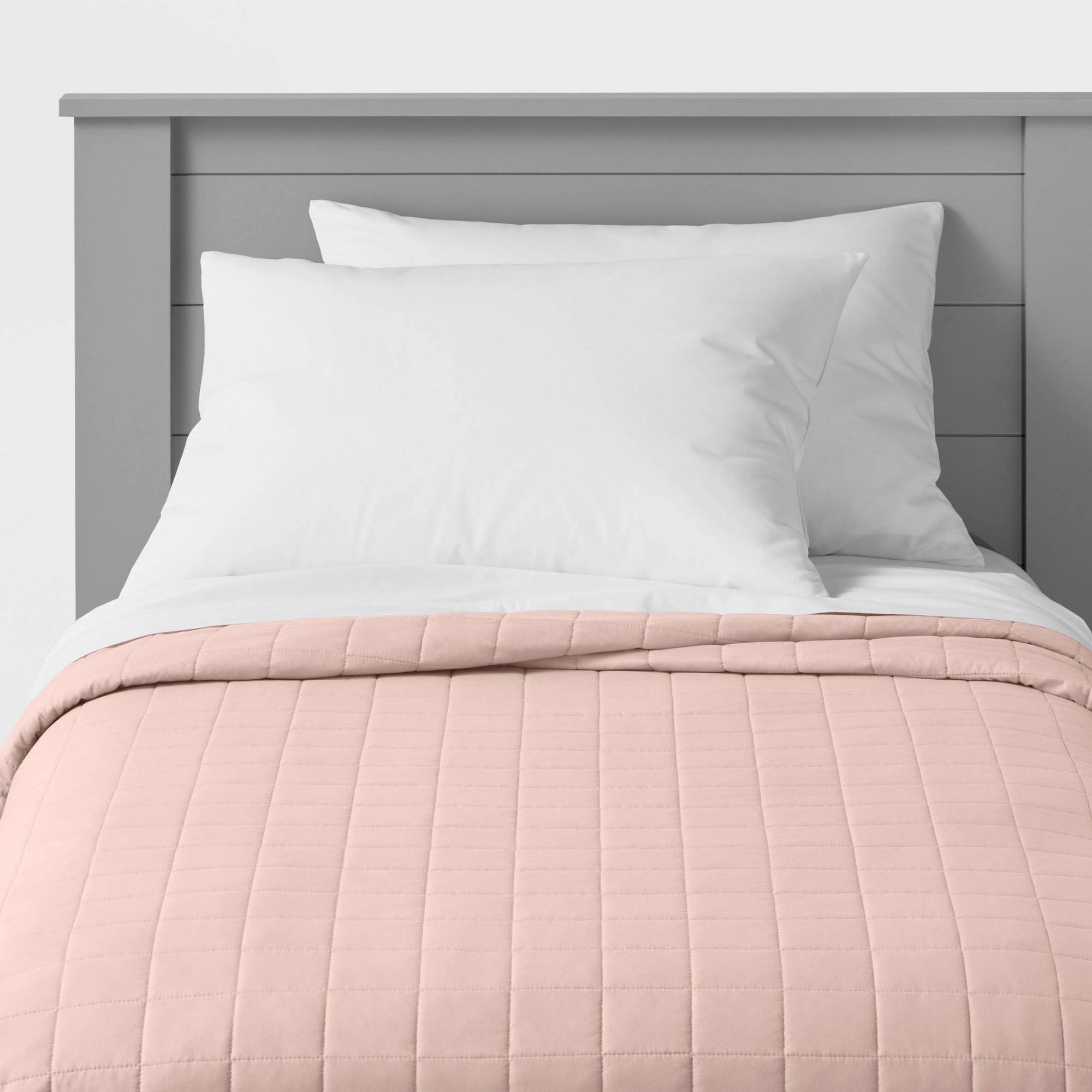 Full/Queen Box Stitch Microfiber Quilt Pink - K0EW6B_ZNEU
