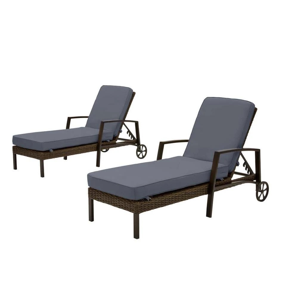 Hampton Bay Whitfield Dark Brown Wicker Outdoor Patio Chaise Lounge with CushionGuard Sky Blue Cushions (2-Pack) UVLPSC_OPWW