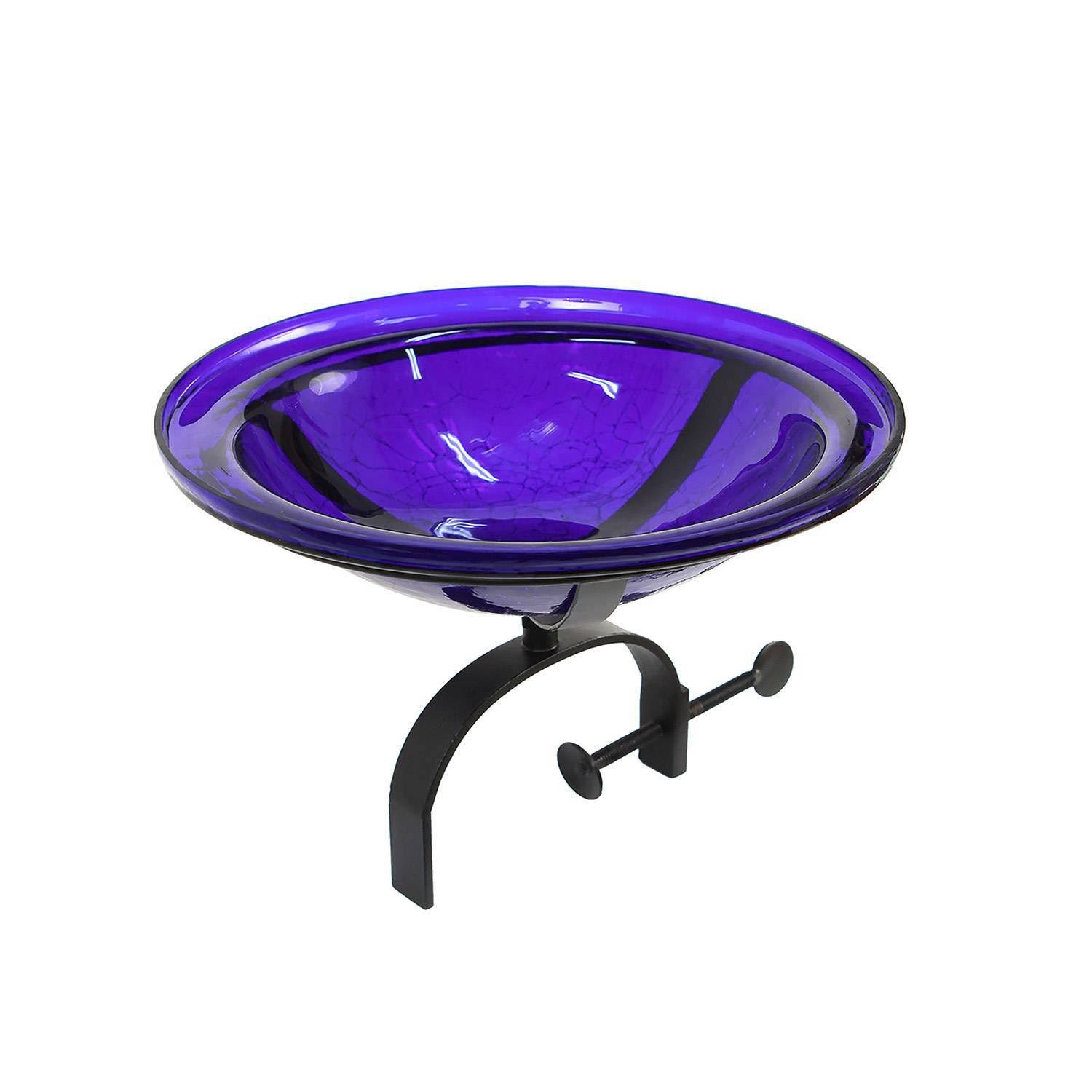 Cobalt Blue Crackle Glass Birdbath Bowl 12 inch / Birdbath with Over Rail R8KKBB_FYTX Cobalt Blue Crackle Glass Birdbath Bowl 12 inch / Birdbath with Over Rail R8KKBB_FYTX