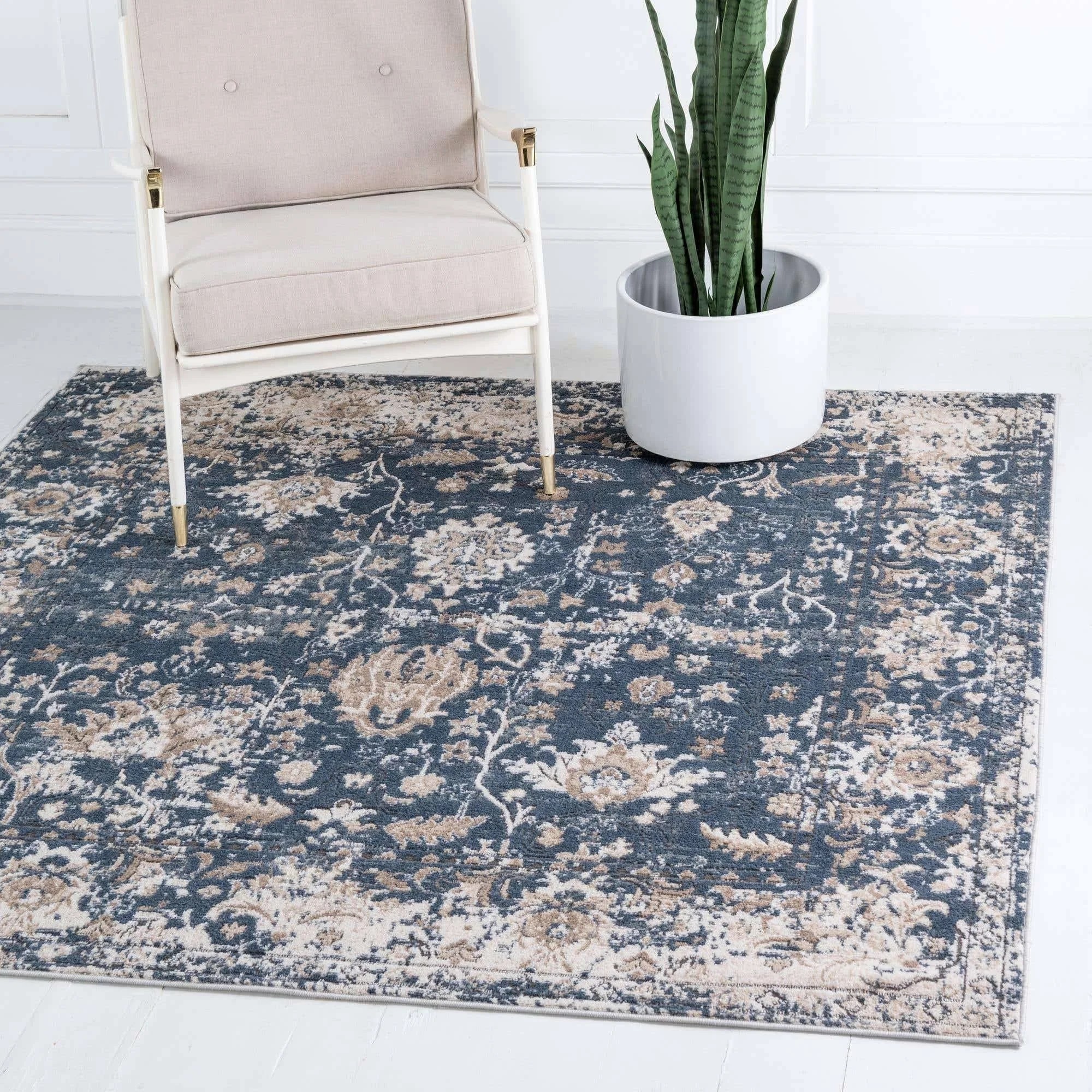 Porch Den Regal Distressed Floral Field Area Rug (6' x 6' Square - Blue) JXIZ55_82DI Porch Den Regal Distressed Floral Field Area Rug (6' x 6' Square - Blue) JXIZ55_82DI