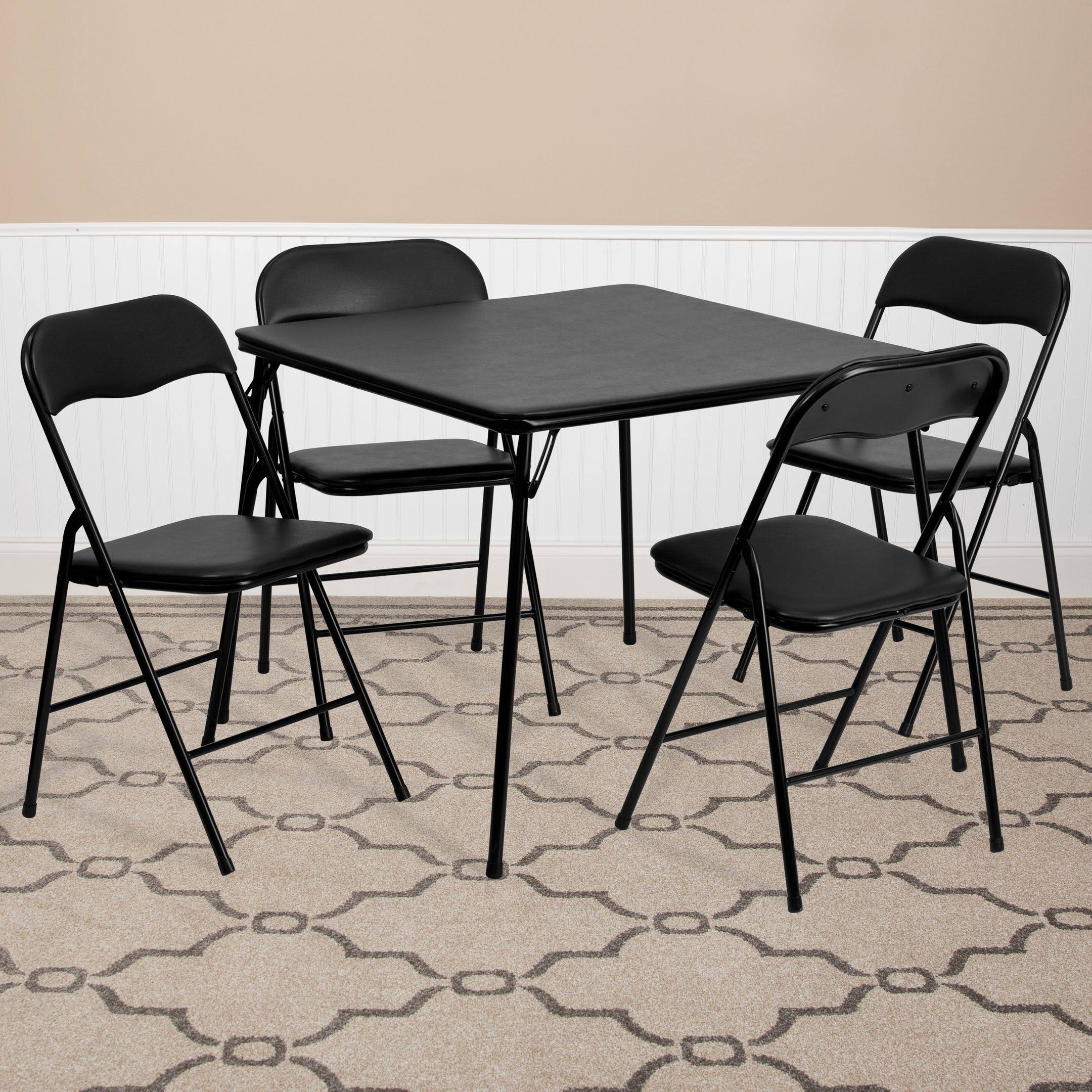 Emma + Oliver 5 Piece Black Folding Game Room Card Table and Chair GZIV6D_EUH6 Emma + Oliver 5 Piece Black Folding Game Room Card Table and Chair GZIV6D_EUH6