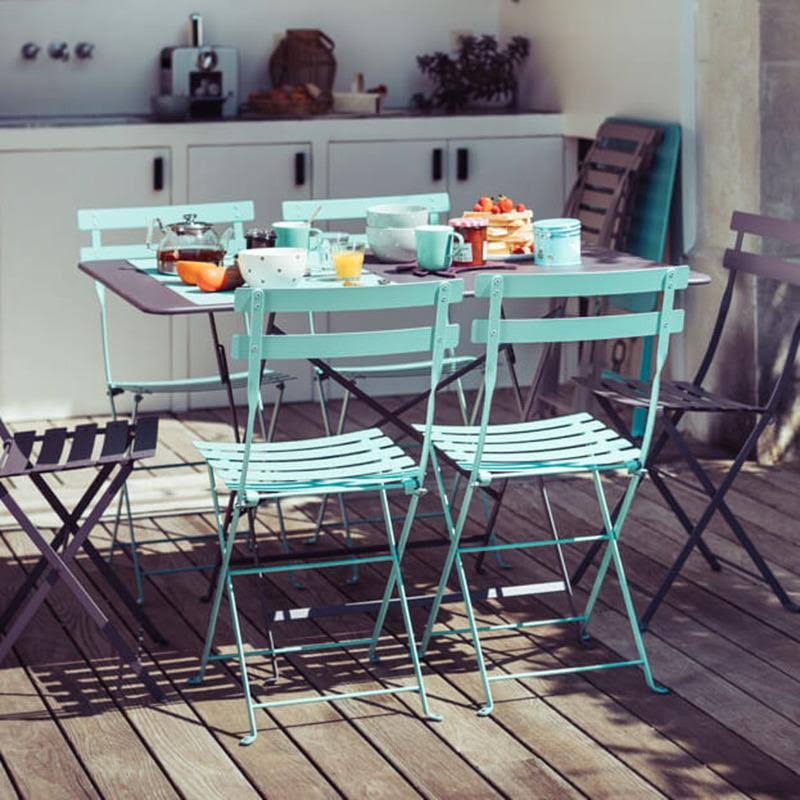 Fermob Bistro 46'' Wide Steel Rectangular Umbrella Hole Table Deep Blue - MLYJOT_ZKRM
