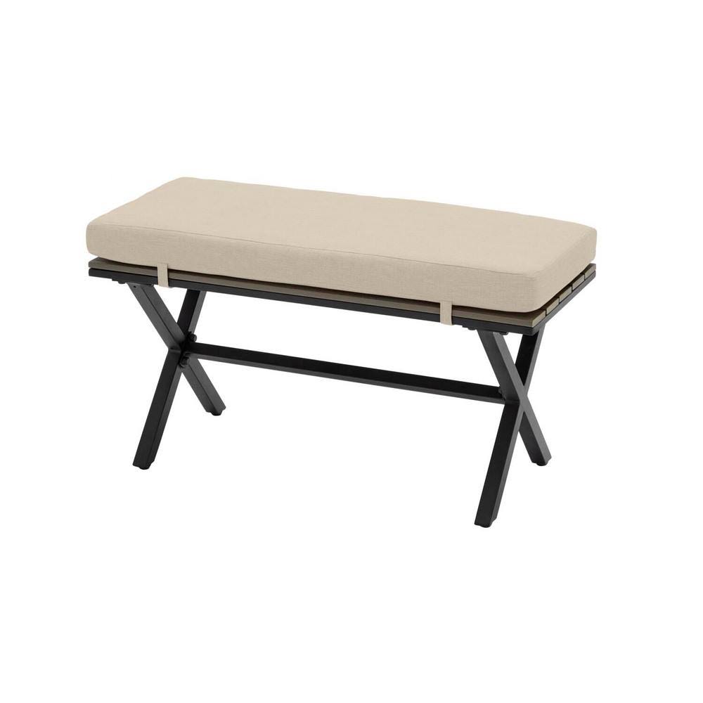 Hampton Bay Laguna Point Brown Steel Wood Top Outdoor Patio Bench with CushionGuard Putty Tan TZJTVA_AGDQ Hampton Bay Laguna Point Brown Steel Wood Top Outdoor Patio Bench with CushionGuard Putty Tan TZJTVA_AGDQ