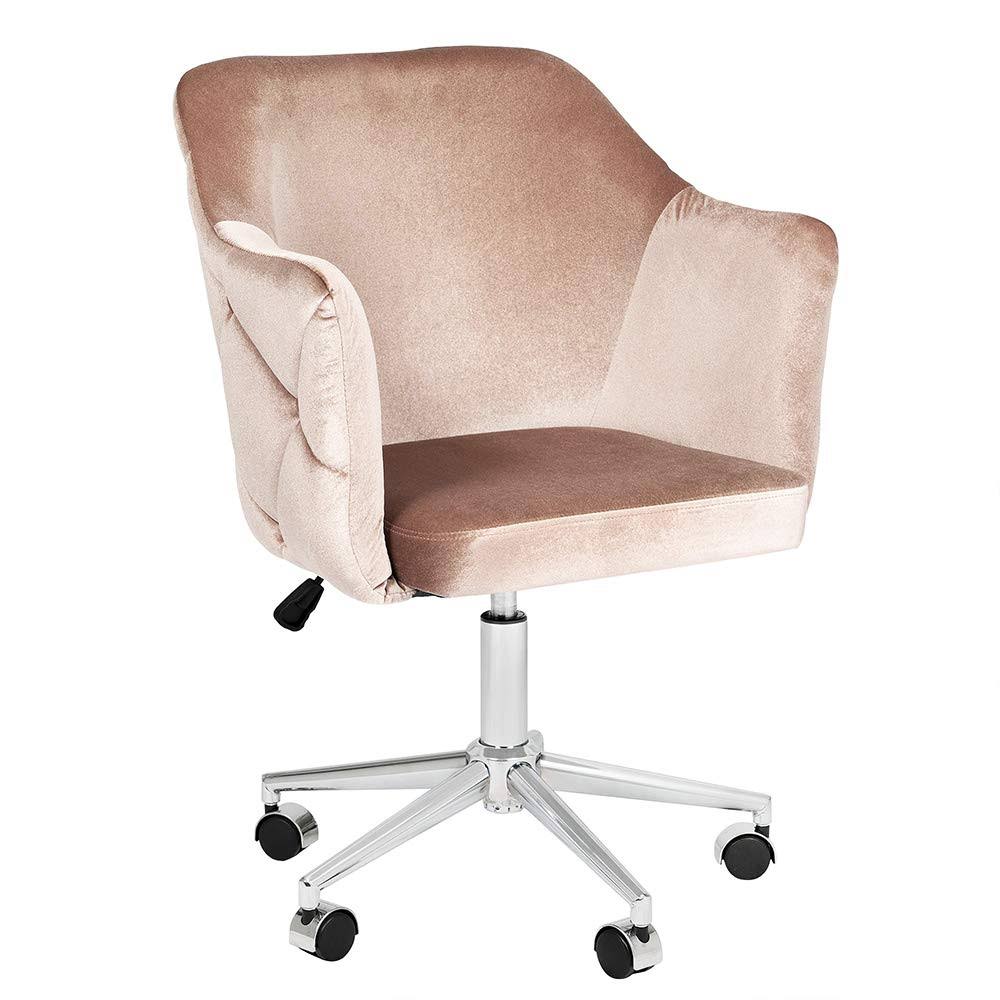 Impressions Pearl Tufted Vanity Chair with 360 Degree Swivel, Cushioned Velvet Armed Seat with Adjustable Height (Pink) TOOGDG_QZAX