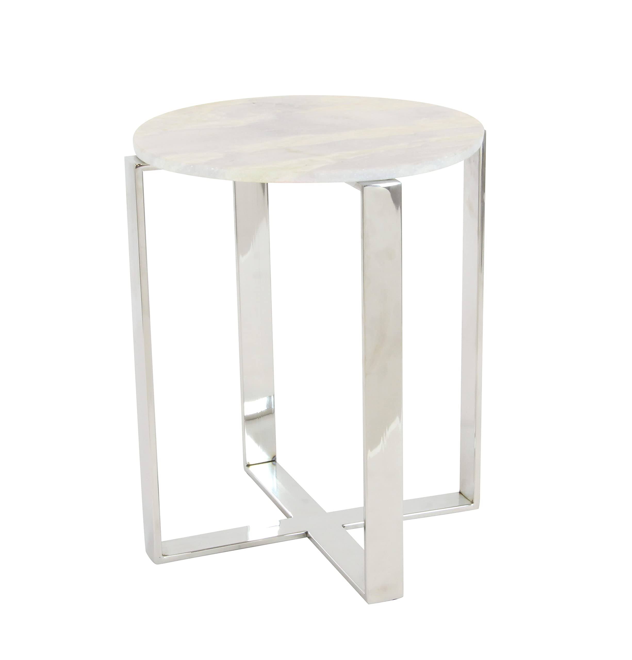 Decmode Modern 21 x 18 inch Stainless Steel and Marble Round End Table, 1Y6FHV_1CVF