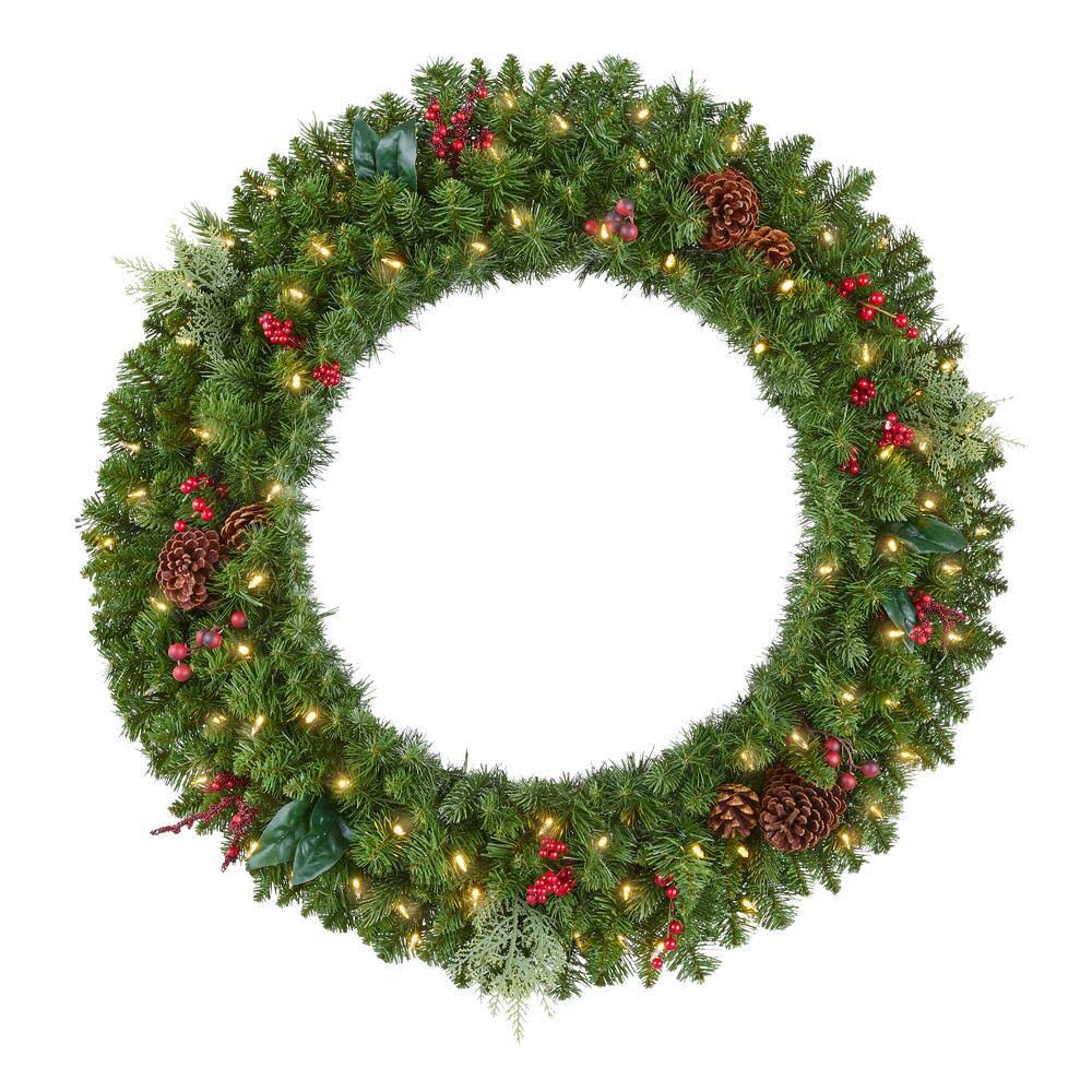 Home Accents Holiday 36 in. Winslow Fir Battery Operated Pre-Lit Artificial Christmas Wreath with 311 Tips and 80 Warm White SQCMOZ_SM3P