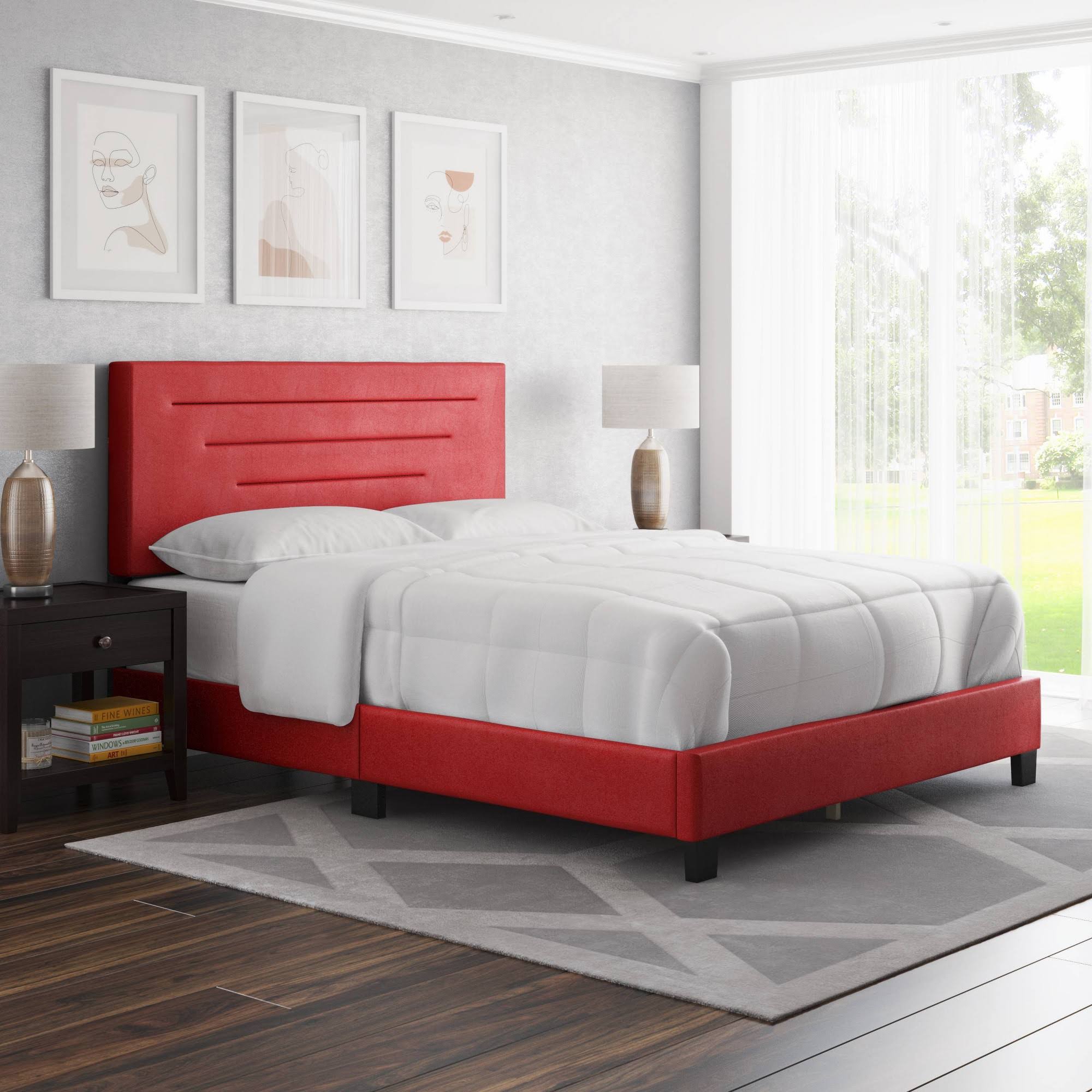 Queen Luca Upholstered Bed Red Faux Leather - Eco HUI1ME_GCA4 Queen Luca Upholstered Bed Red Faux Leather - Eco HUI1ME_GCA4