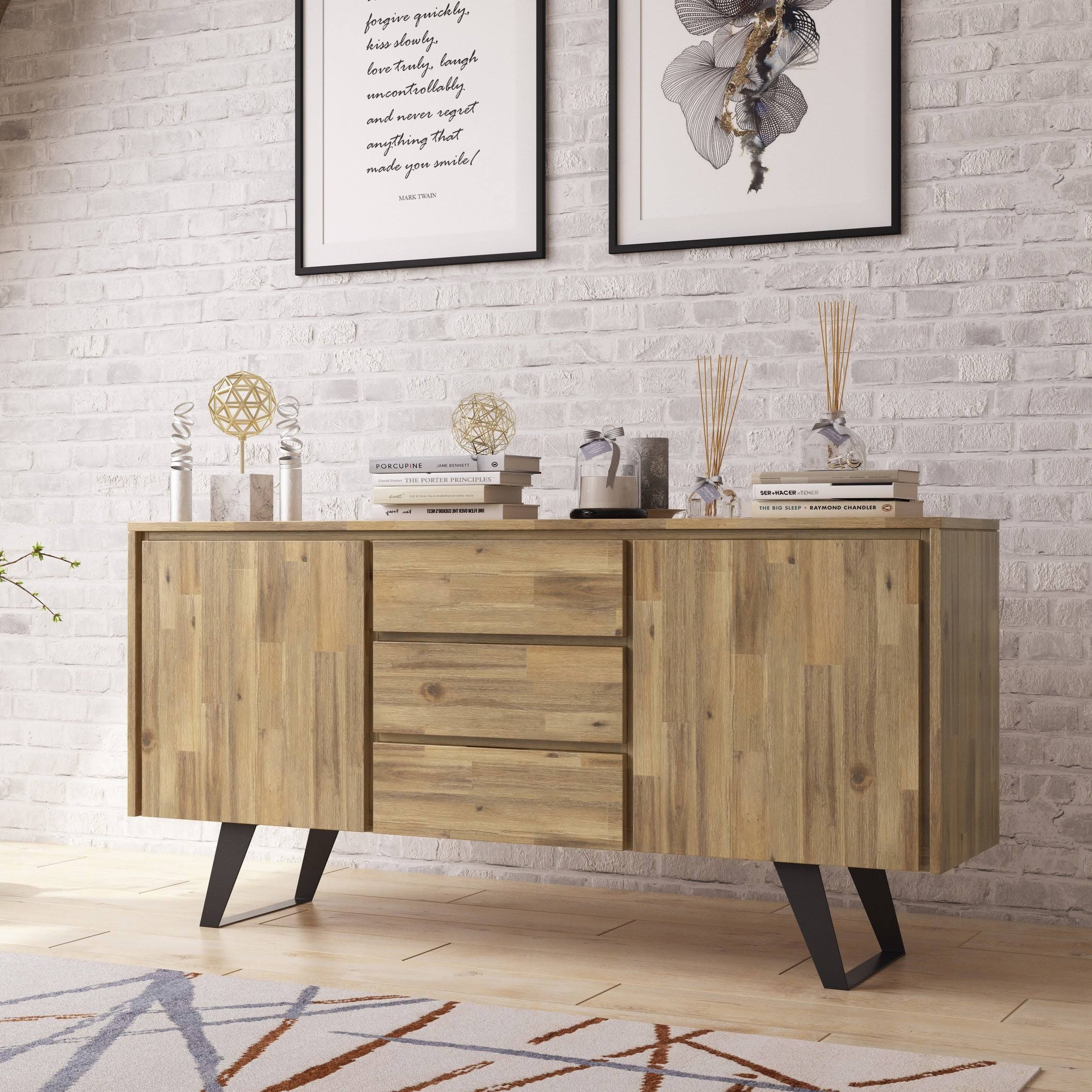 Wyndenhall Mitchell Solid Acacia Wood and Metal 60 inch Wide Rectangle Modern Industrial Sideboard Buffet - 60'' x 17'' x 30 - UKO5S2_I8MP Wyndenhall Mitchell Solid Acacia Wood and Metal 60 inch Wide Rectangle Modern Industrial Sideboard Buffet - 60'' x 17'' x 30 - UKO5S2_I8MP