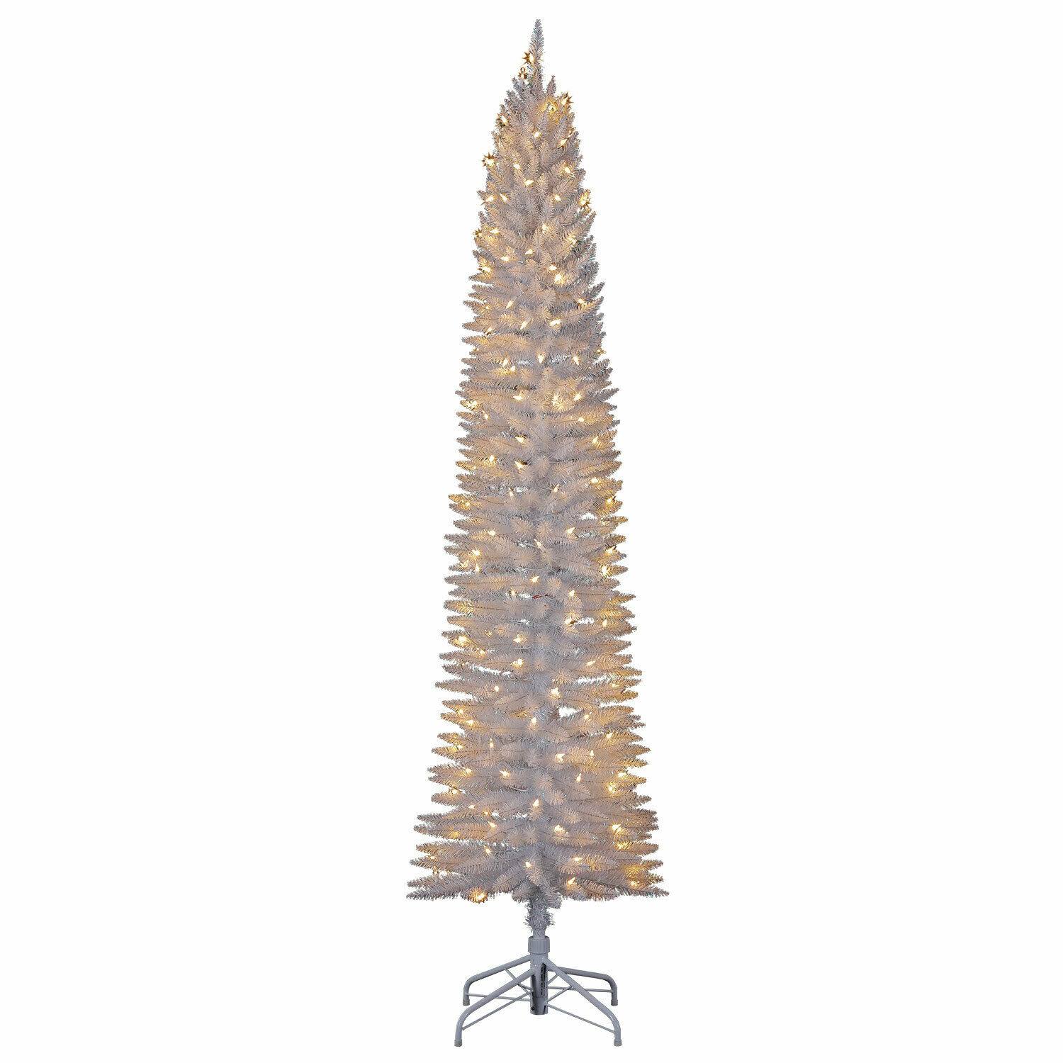 Home Heritage 7 ft. Pencil Artificial Tree with Warm White LED Lights, YIS4BQ_XMGP