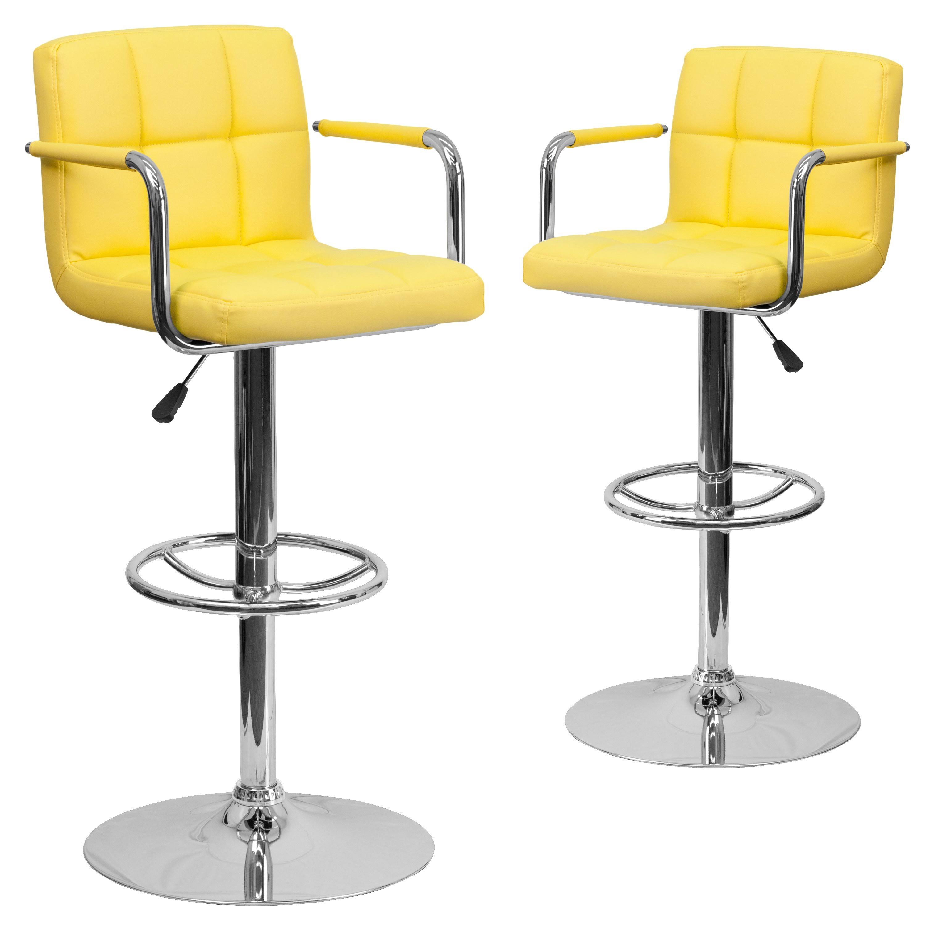 2 Pk. Contemporary Quilted Vinyl Adjustable Height Bar Stool with Arms and Base - ACI3H0_TKEJ