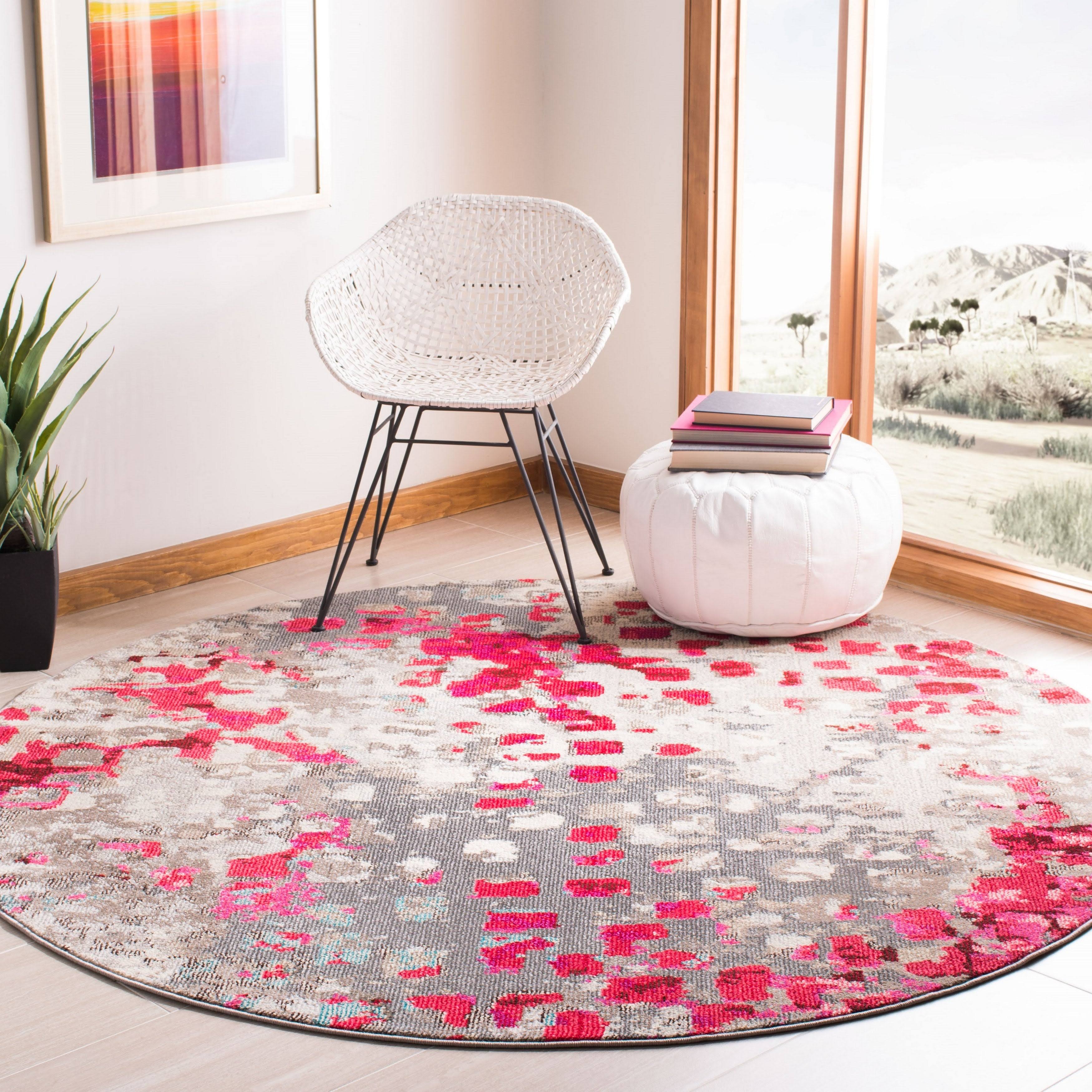 Safavieh Madison Gray/Red 5 ft. x 5 ft. Round Geometric Area B8AP8N_LUYR
