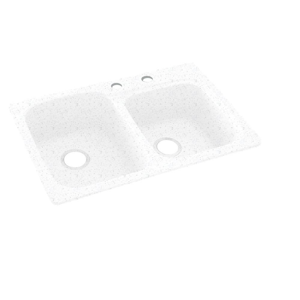 Swan Dual-Mount Solid Surface 33 in. x 22 in. 2-Hole 55/45 Double Bowl Kitchen Sink in Arctic PV4KA7_XLBA
