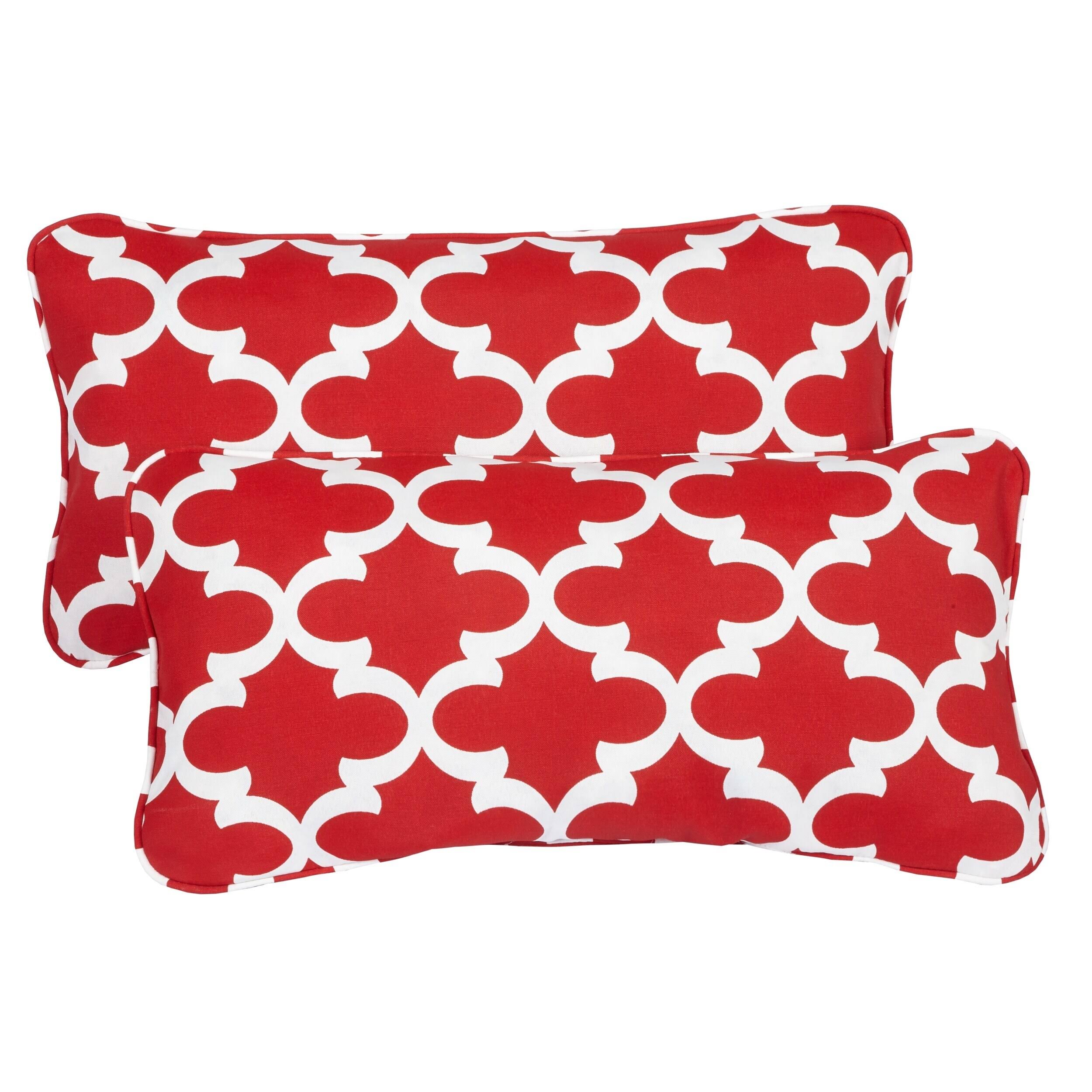 Scalloped Red Corded 12 x 24 inch Indoor/ Outdoor Lumbar Pillows (Set of 2) DI9UB8_LV2U