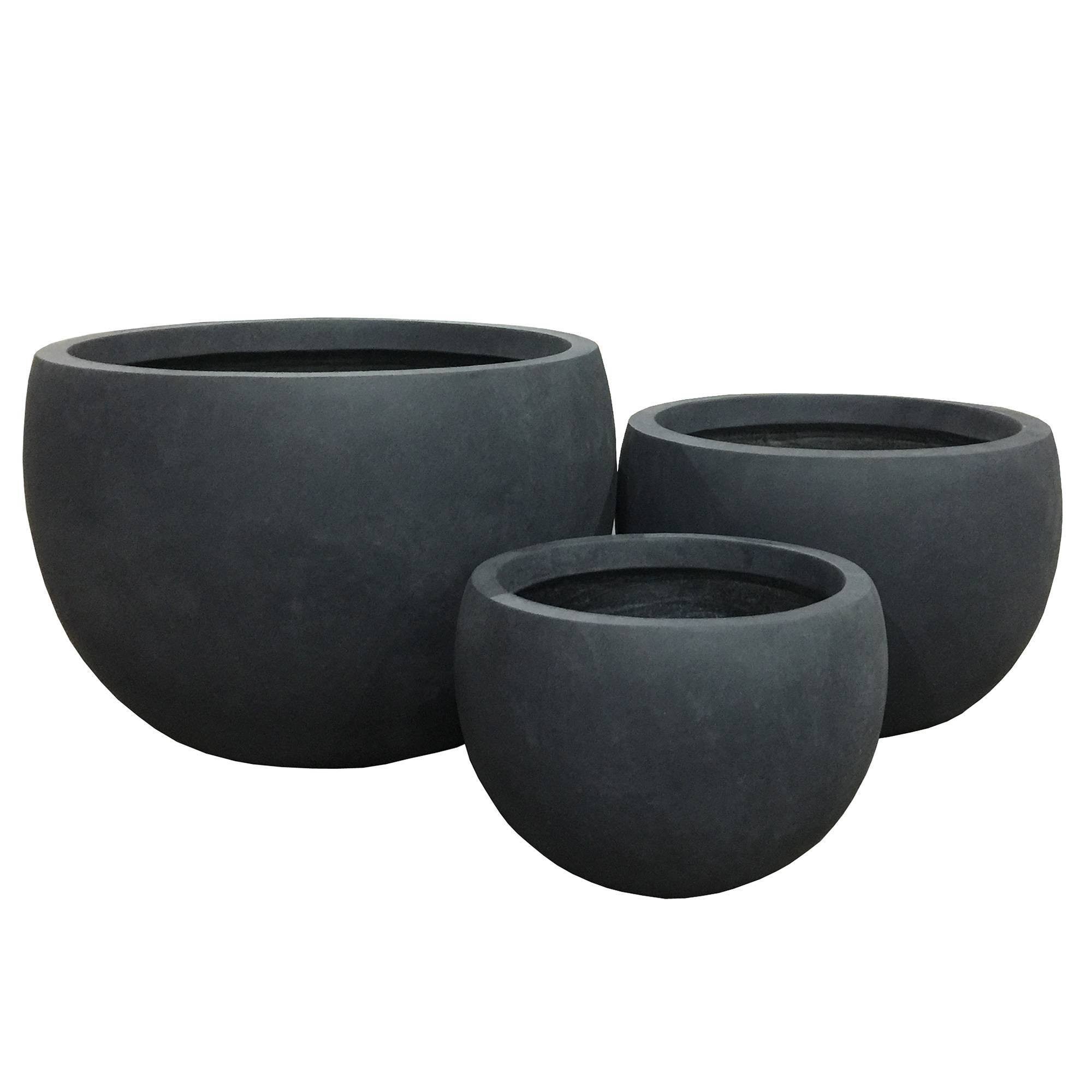 Kante 13 in. Tall Charcoal Lightweight Concrete Round Outdoor Planter (Set of 3) 5VKYYC_0W3W