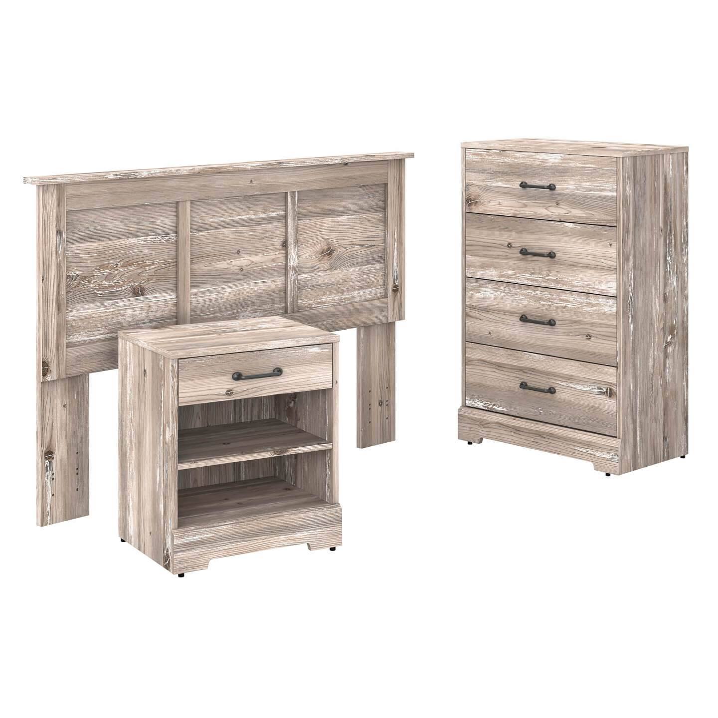 Kathy Ireland Home by Bush Furniture River Brook Full/Queen Size Headboard, Chest of Drawers and Nightstand Bedroom Set, FWSPIZ_U4ZP