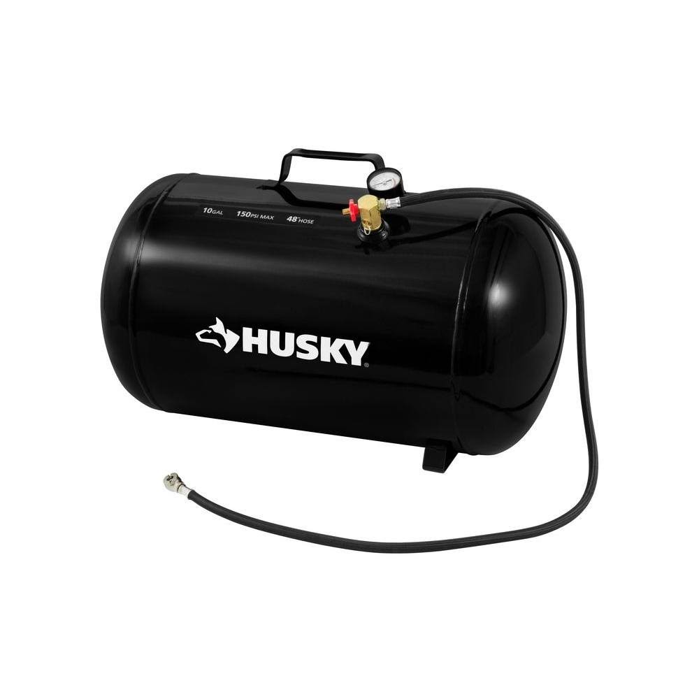 Husky 10 Gallon Portable Air Compressor Tank 150 PSI Pressure Gauge Hose NIPNRY_UTOT Husky 10 Gallon Portable Air Compressor Tank 150 PSI Pressure Gauge Hose NIPNRY_UTOT