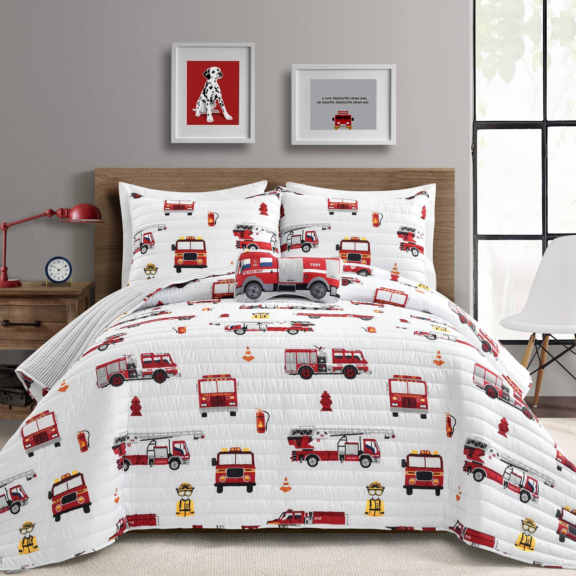 Make A Wish Fire Truck Quilt Red/White 4pc Set Full/U6XJAD_VIKL Make A Wish Fire Truck Quilt Red/White 4pc Set Full/U6XJAD_VIKL
