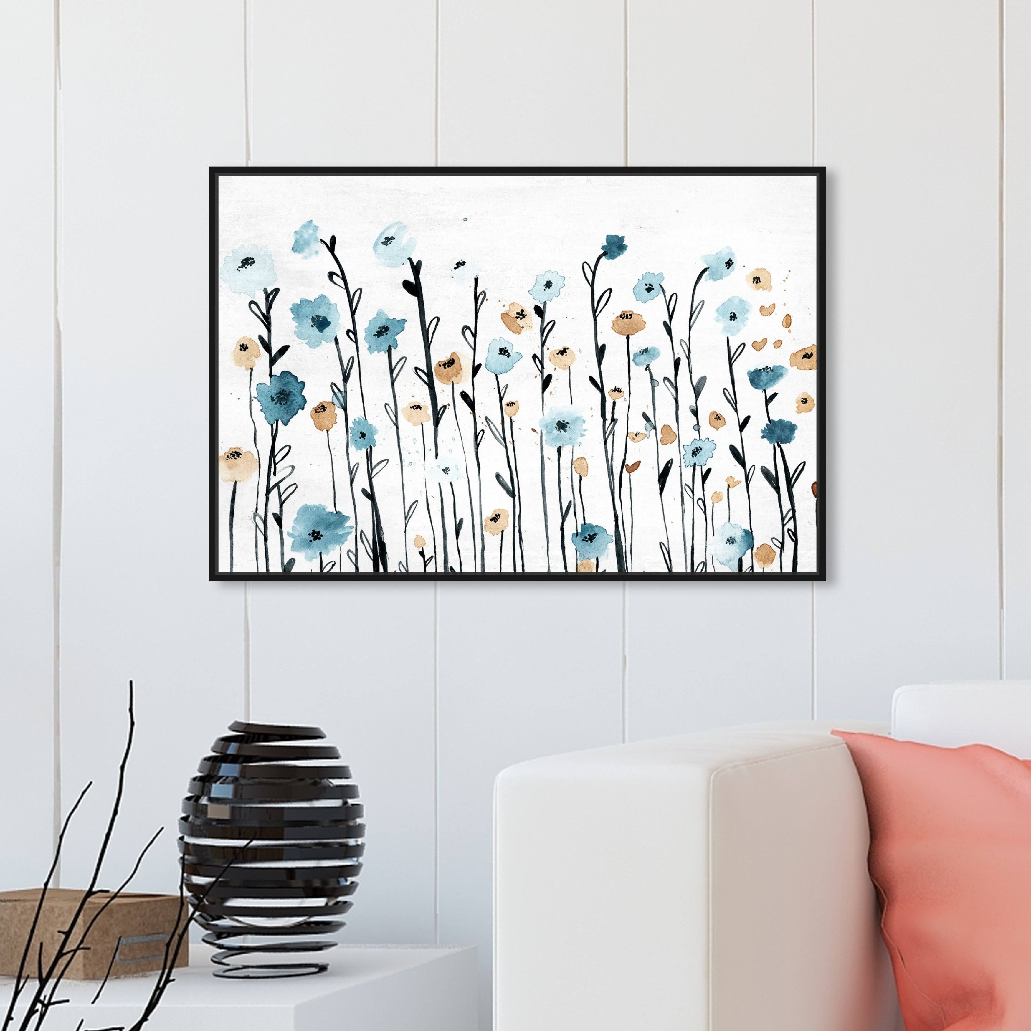 Oliver Gal Floral and Botanical Wall Art Framed Canvas Prints 'Beautiful Growth' Florals - Blue, White - 30 x 20 - LNGENE_I0MN