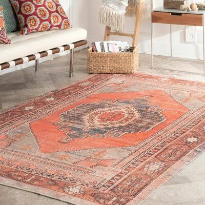 Asia Oriental Flatweave Orange Area Rug World Menagerie Rug Size Round 6' RU9YEE_LVQH