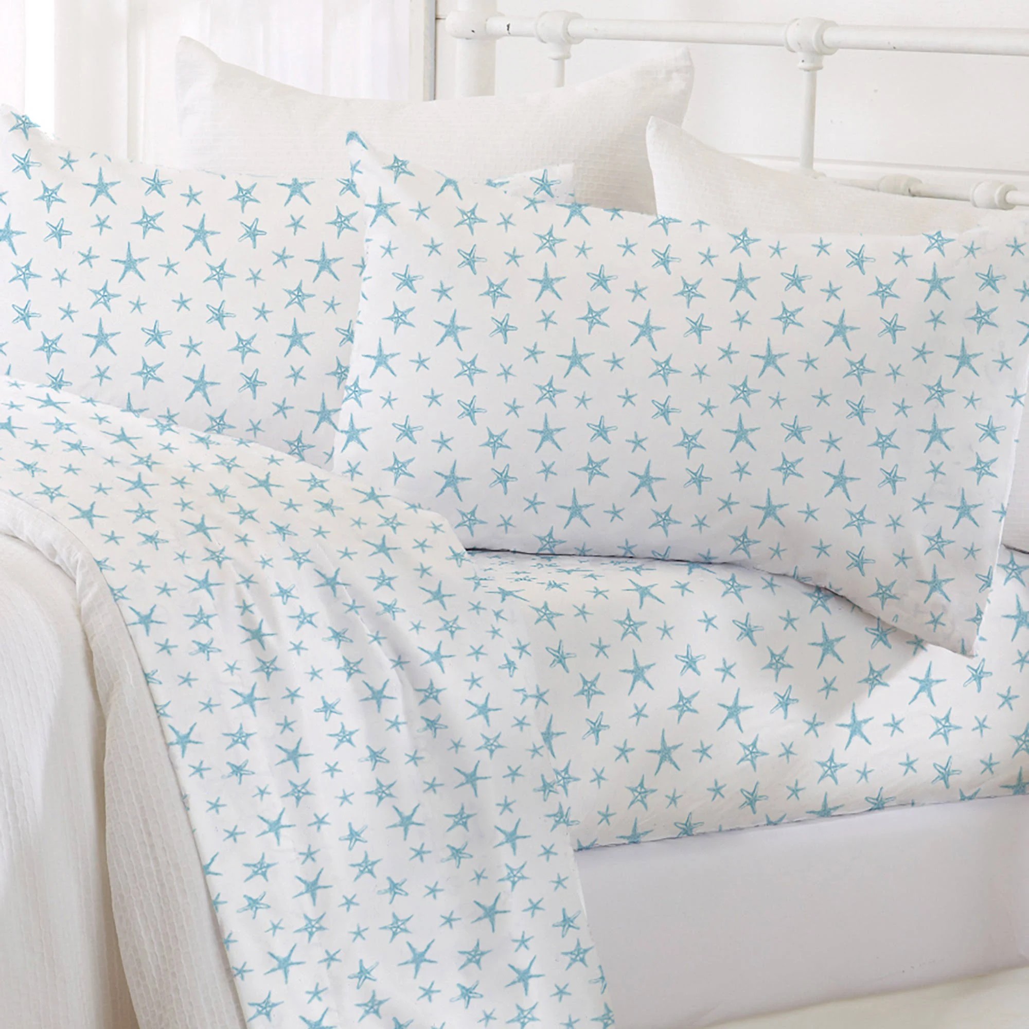 Great Bay Home Newport Collection Coastal Printed Microfiber Bed Sheet Set - Full - Starfish - LAD0RN_O5LQ