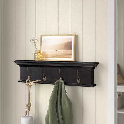 Sorrento Solid Wood 4 - Hook Wall Mounted Coat Rack Sand Stable Color: Black White ARCB8D_TPF5 Sorrento Solid Wood 4 - Hook Wall Mounted Coat Rack Sand Stable Color: Black White ARCB8D_TPF5