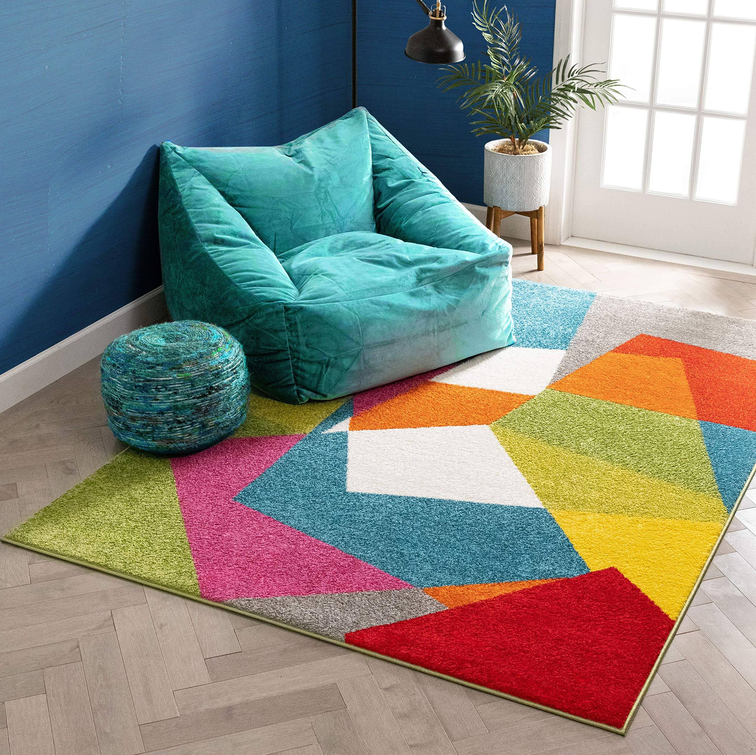 Art Deco Geos Multi Cubes Yellow Orange Blue Modern Abstract Shapes Colorful 5x7 ( 5'3 inch x 7'3 inch ) Area Rug Easy Clean CPTWJU_PTH1 Art Deco Geos Multi Cubes Yellow Orange Blue Modern Abstract Shapes Colorful 5x7 ( 5'3 inch x 7'3 inch ) Area Rug Easy Clean CPTWJU_PTH1